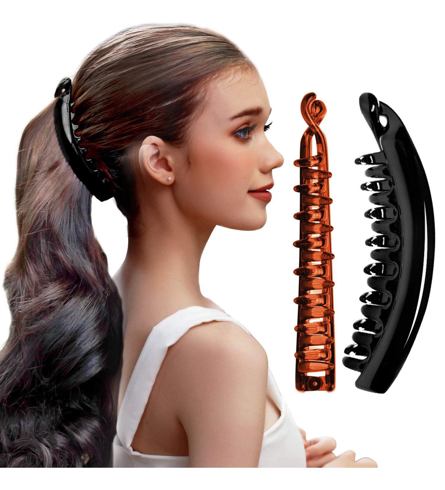 High-Quality RC Roche 2-Piece Ponytail Hair Clip Set - Robust Banana Clasps for Extra Volume - Black & Brown - Buy Online on GoSupps.com