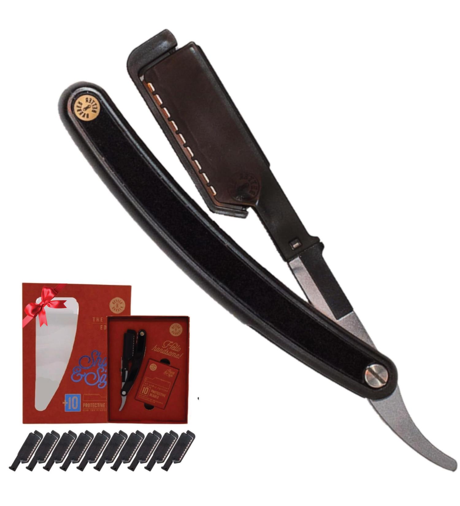 Homie Patented Straight Edge Razor for Men - Close Shave with 11 Disposable Blades | Premium Black Safety Razor with Protective Layer - Buy Online on GoSupps.com
