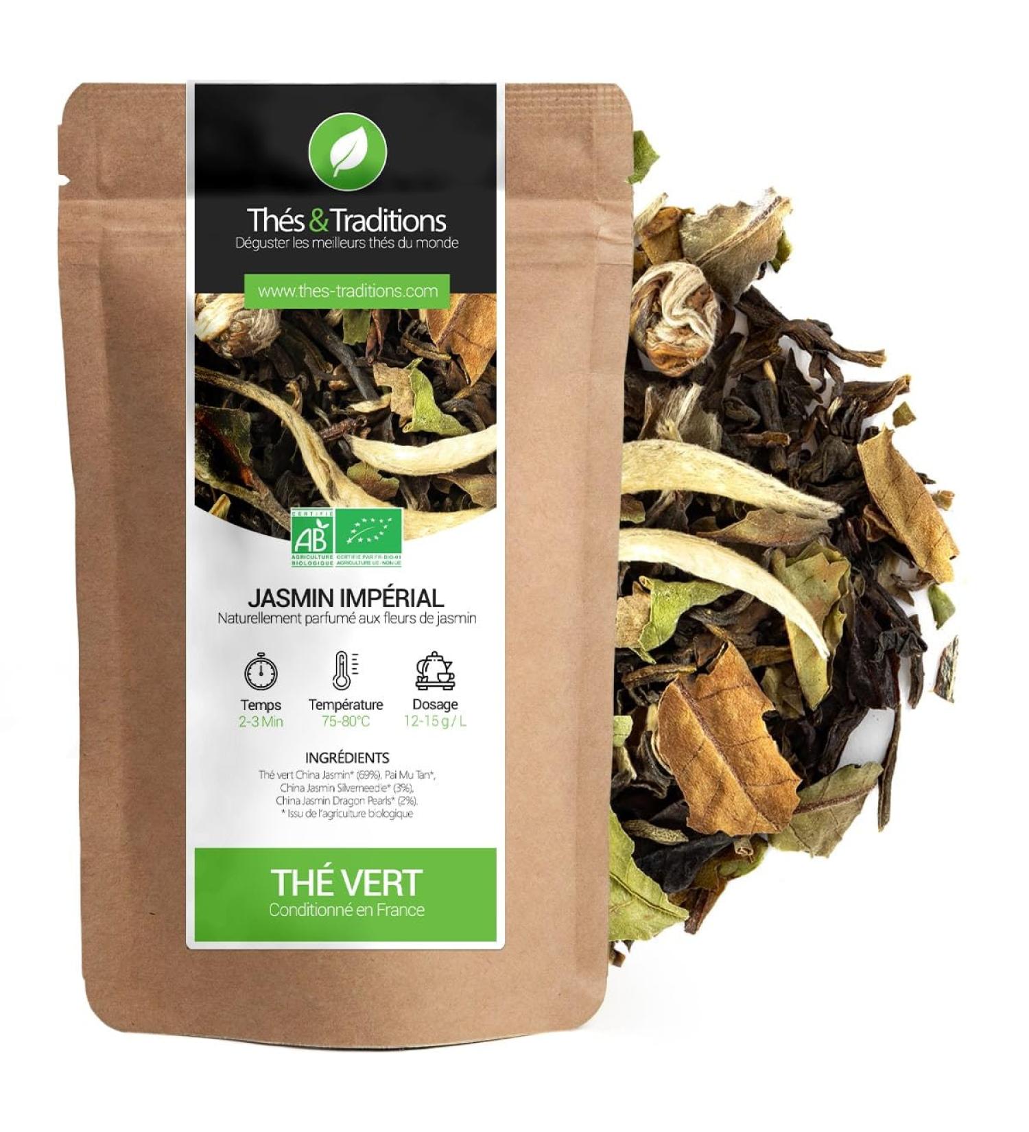  Th s & Traditions Organic Imperial Jasmine Green Tea | 100g Loose Leaf Bag | Certified Organic Farming  - Buy Online on GoSupps.com