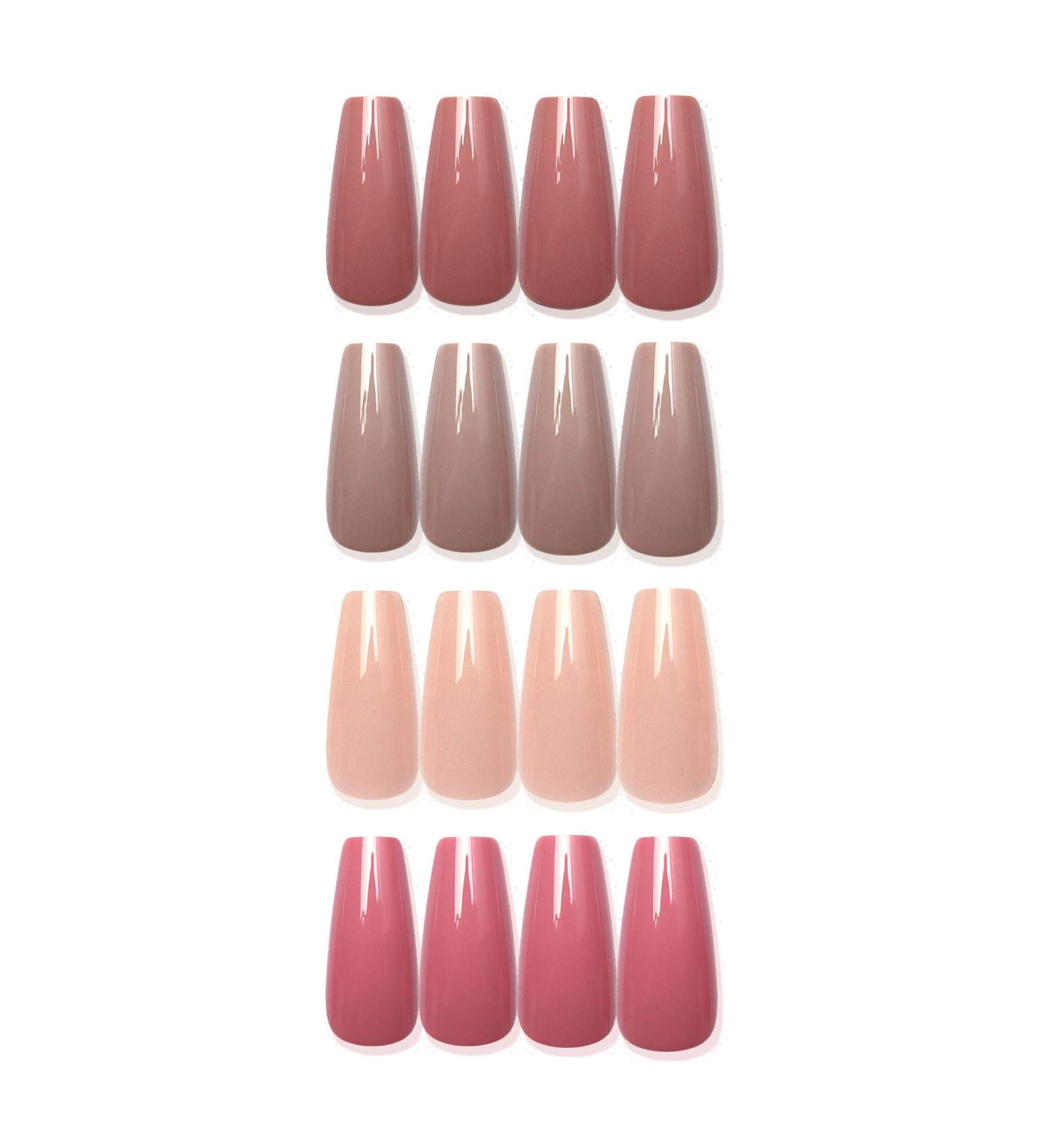 Laza 96 PCs Colorful Fake Nails - Long Ballet Ballerina Full Cover UV Coat Acrylic Nails in Lotus Pink & Nude - International Shipping Available - Buy Online on GoSupps.com