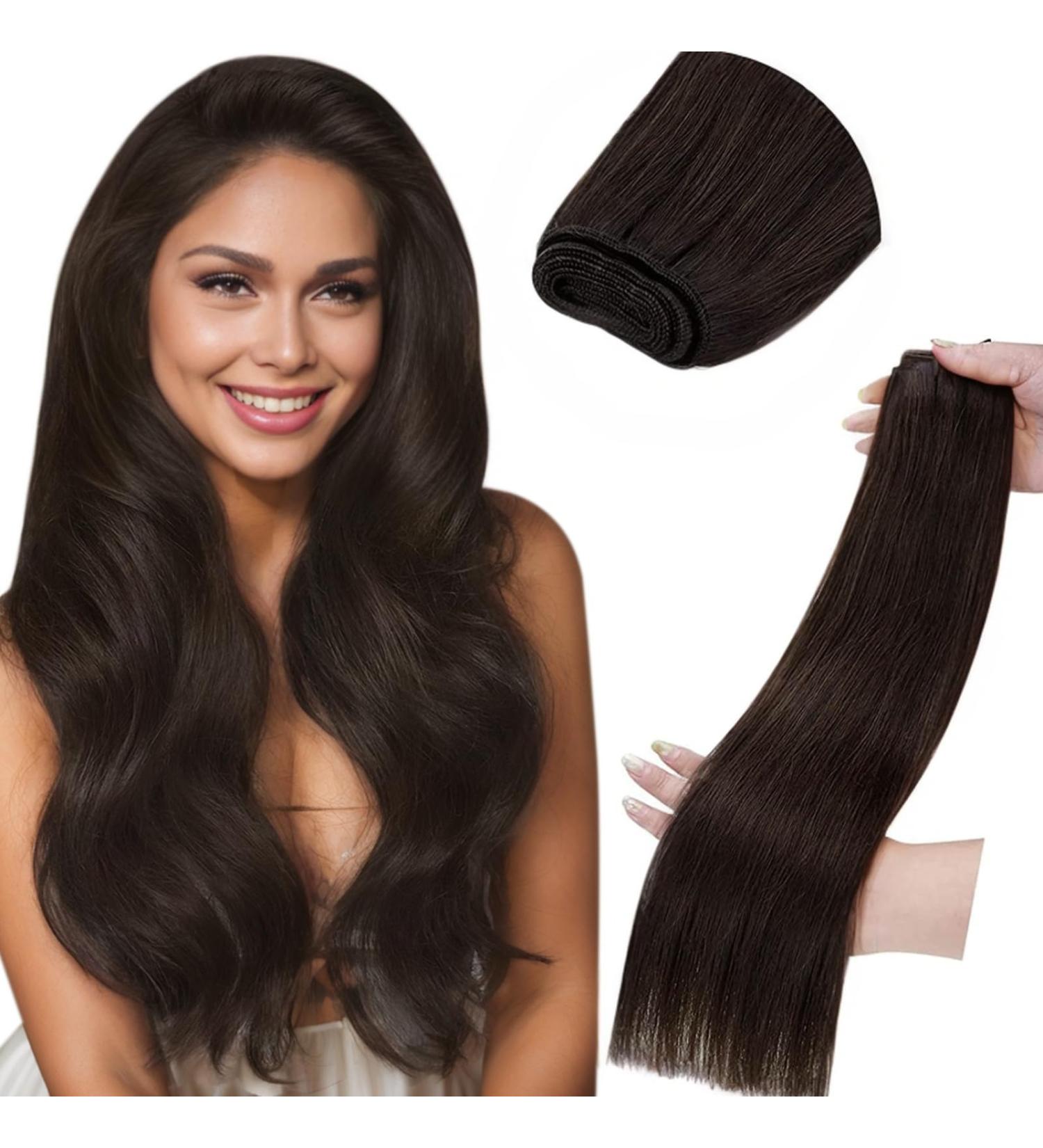 LAAVOO Braun Tressen Real Hair Extensions - 60cm Double Brown #2 120g Sew-In Real Hair Extensions - Buy Online on GoSupps.com