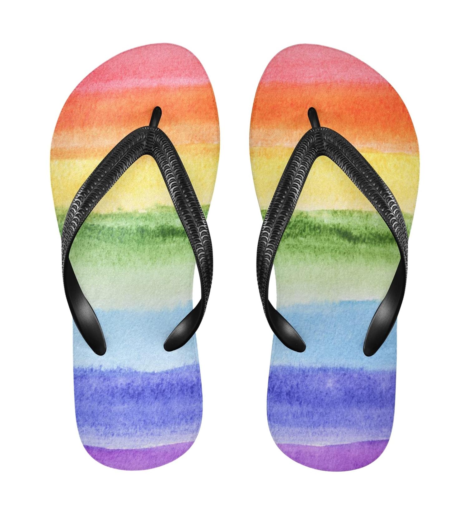 Mnsruu Water-Colored Rainbow Flip-Flops | Multi-Colored Sandals for Men & Women | Ideal for Hotel Spa Bedroom & Travel - Buy Online on GoSupps.com