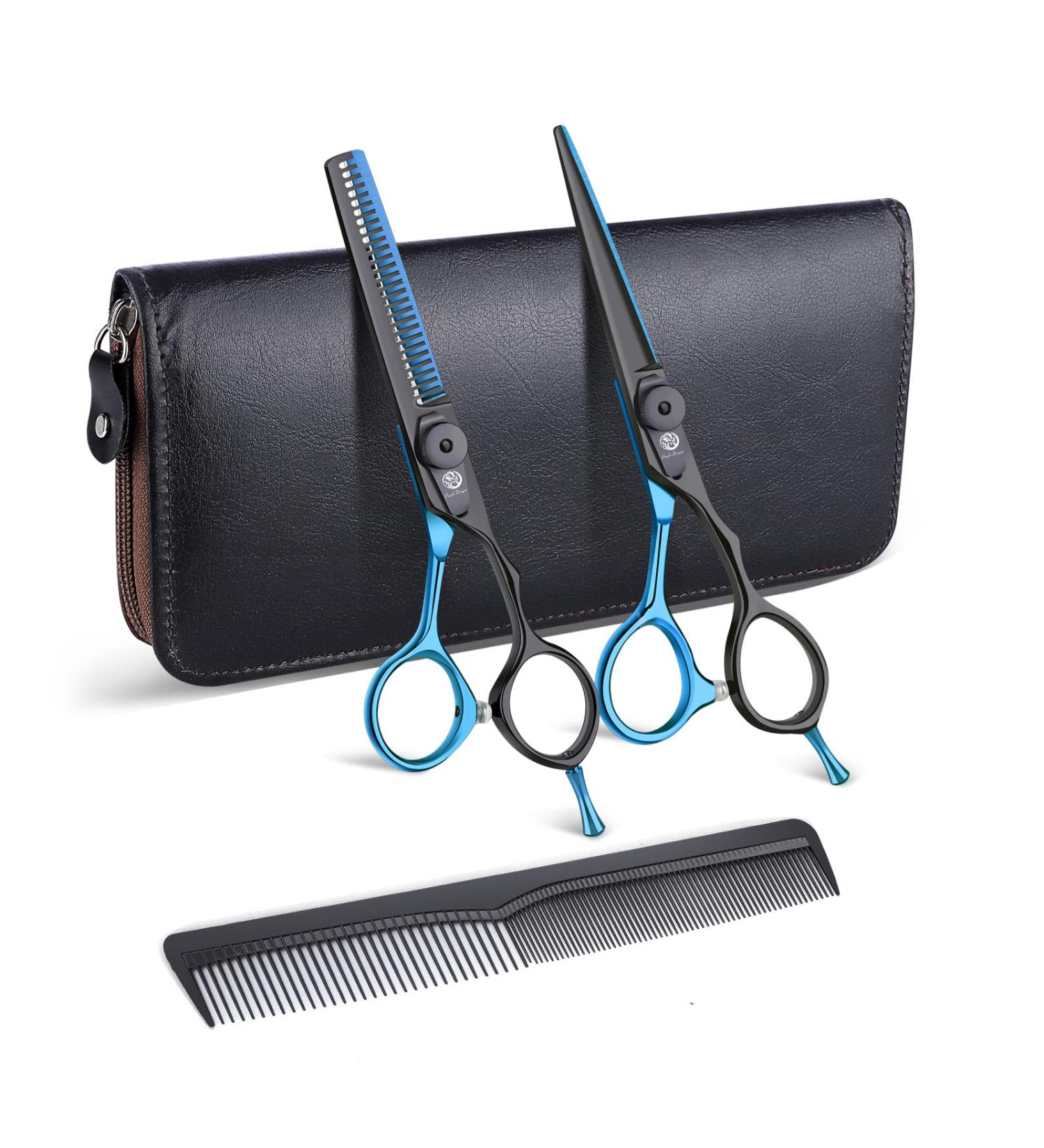 Purple Dragon 5.5 Blue Hair Scissors Set - Professional Hairdressing Scissors for Men & Women Sharp Barber Tools for Beginners - Qhblau - Buy Online on GoSupps.com