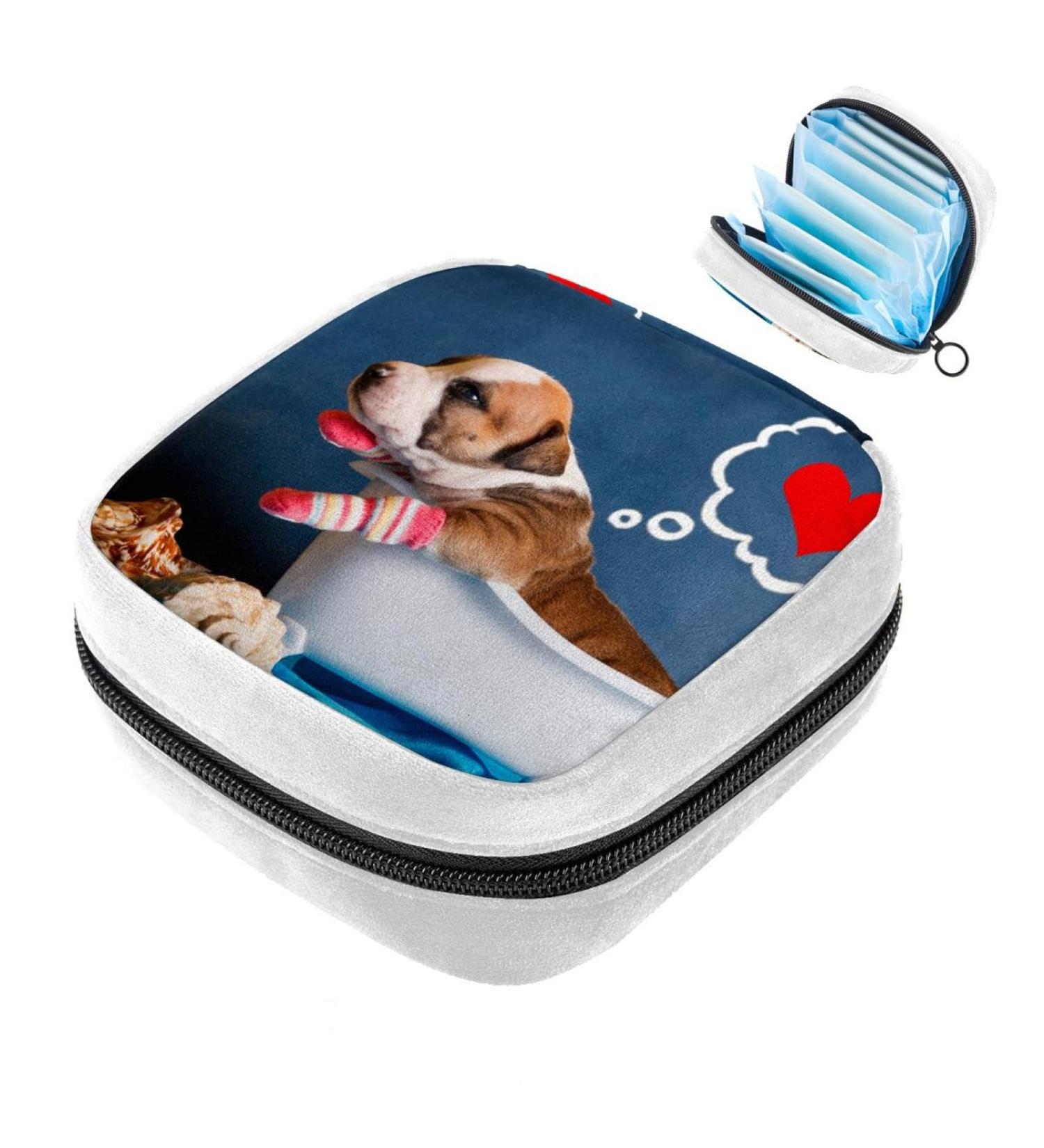 Sanitary Napkin Storage Bag | Period Tampon Makeup Pad Pouch | Animal Dog Print - Color 801 - Buy Online on GoSupps.com