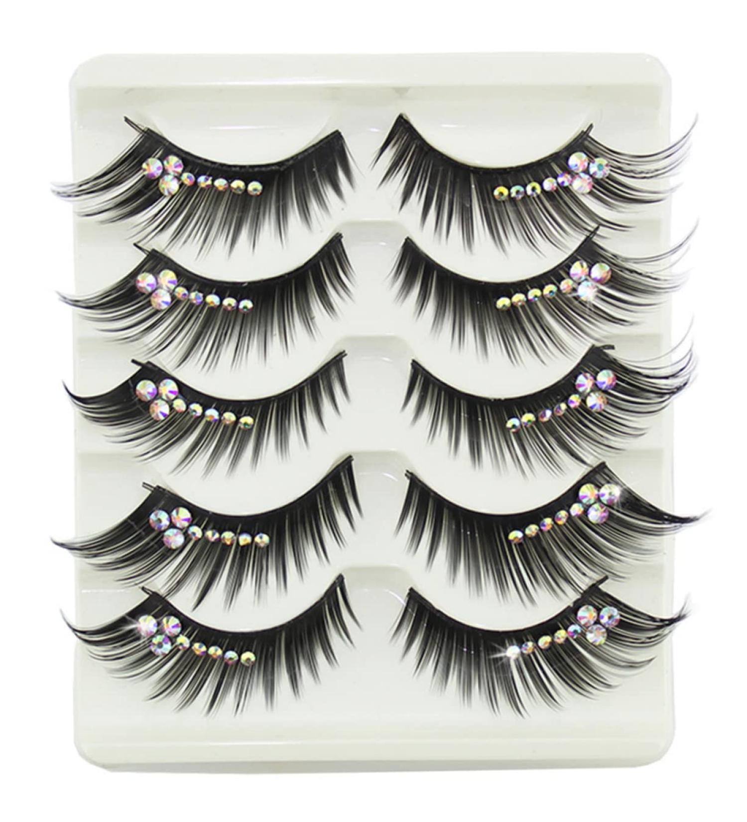 5 Pairs diamond eyelashes false lash extensions performance eyelash women eyelash rhinestone eyelashes natural fake lashes cosplay eyelash decorate make up artificial fiber - Buy Online on GoSupps.com