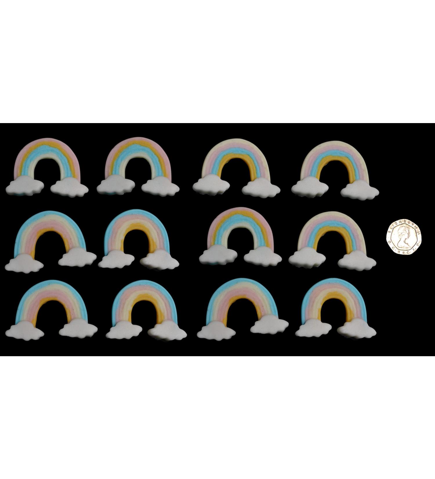 12 x Edible 3D Small Pastel Rainbows 20 colours toppers decorations cake