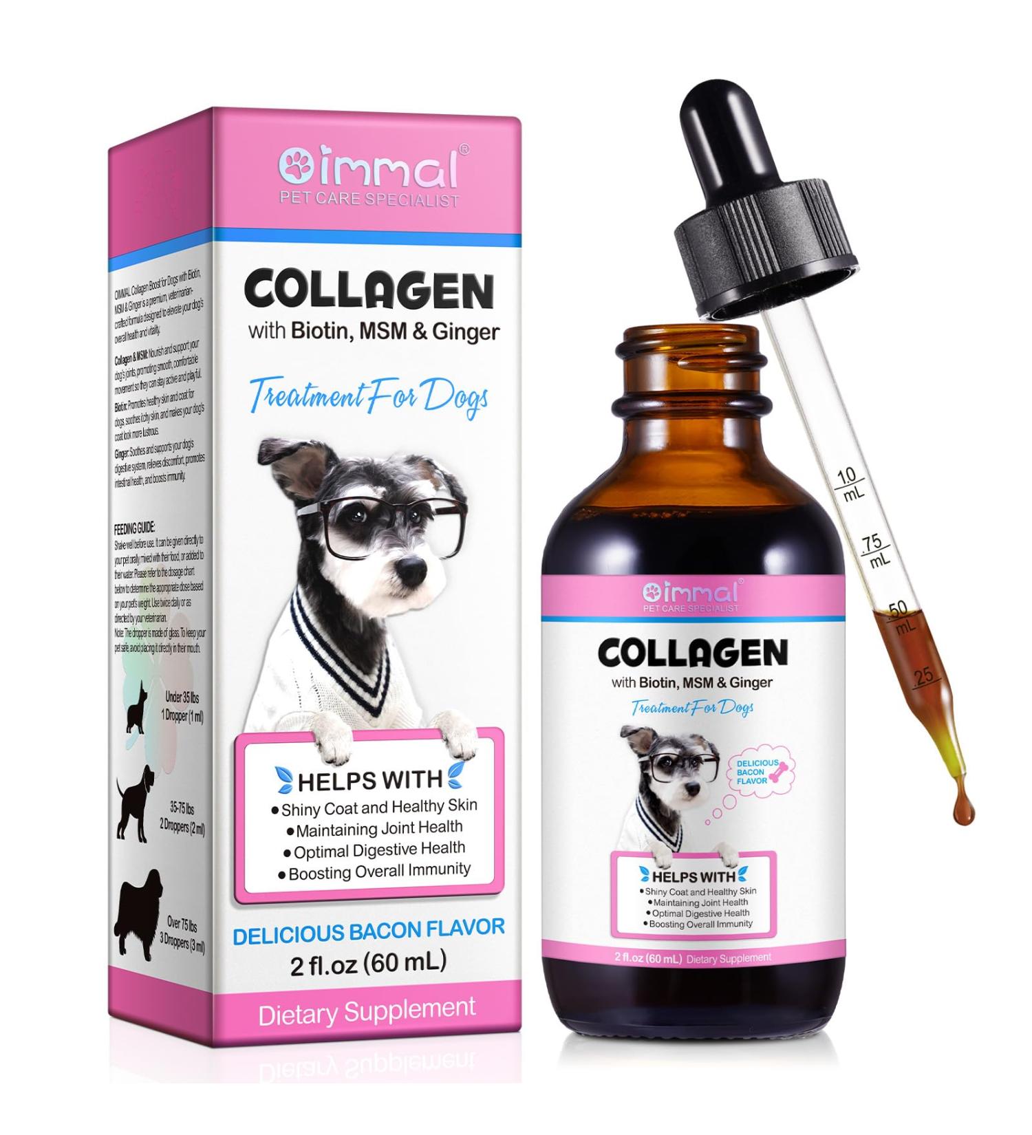 Liquid Collagen for Dogs - Shiny Coat & Healthy Skin Joint Support Digestive Health - Delicious Bacon Flavor 2fl oz(60ml) - Buy Online on GoSupps.com