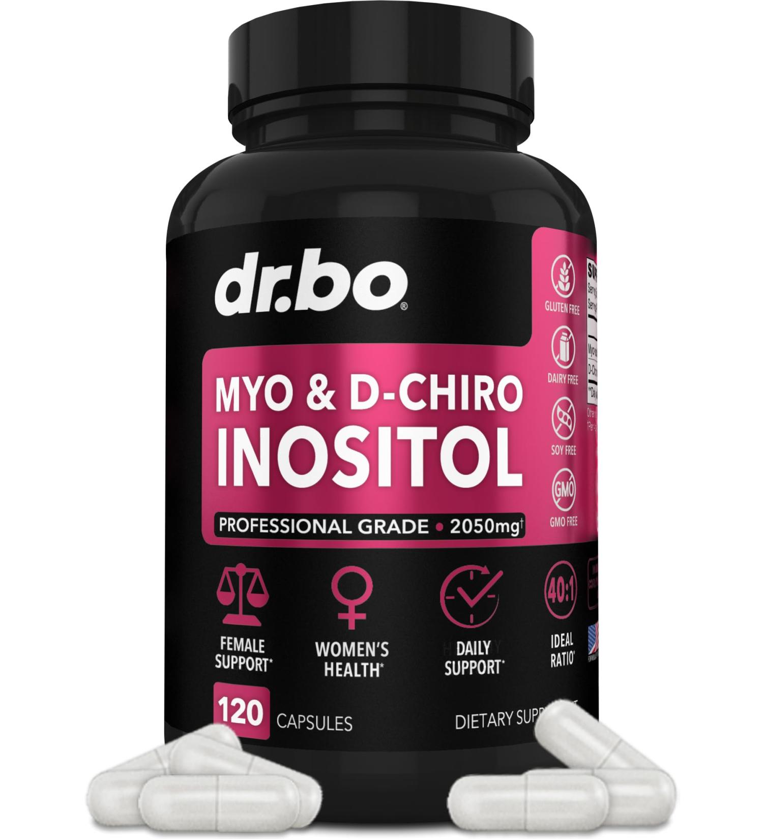 Myo-Inositol & D-Chiro Inositol Supplement Capsules - 40:1 Ratio Inositol Supplement for Women 2050mg with Vitamin B8 Pills - Natural Supplements for Female Women Support & Womens Health 120 Capsules - Buy Online on GoSupps.com