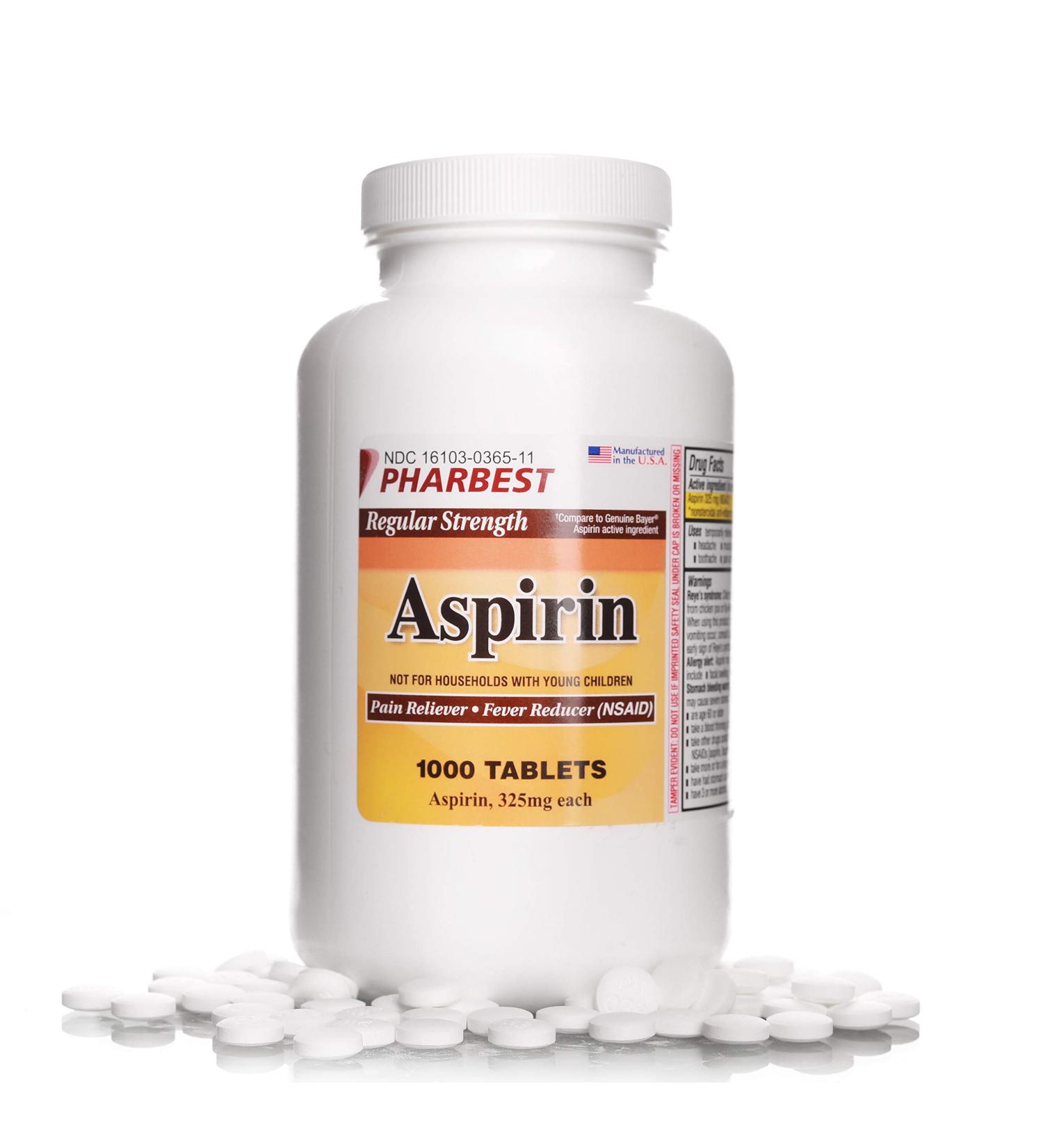 Aspirin 325mg Regular Strength | 1000 Count Uncoated Tablets - Buy Online on GoSupps.com