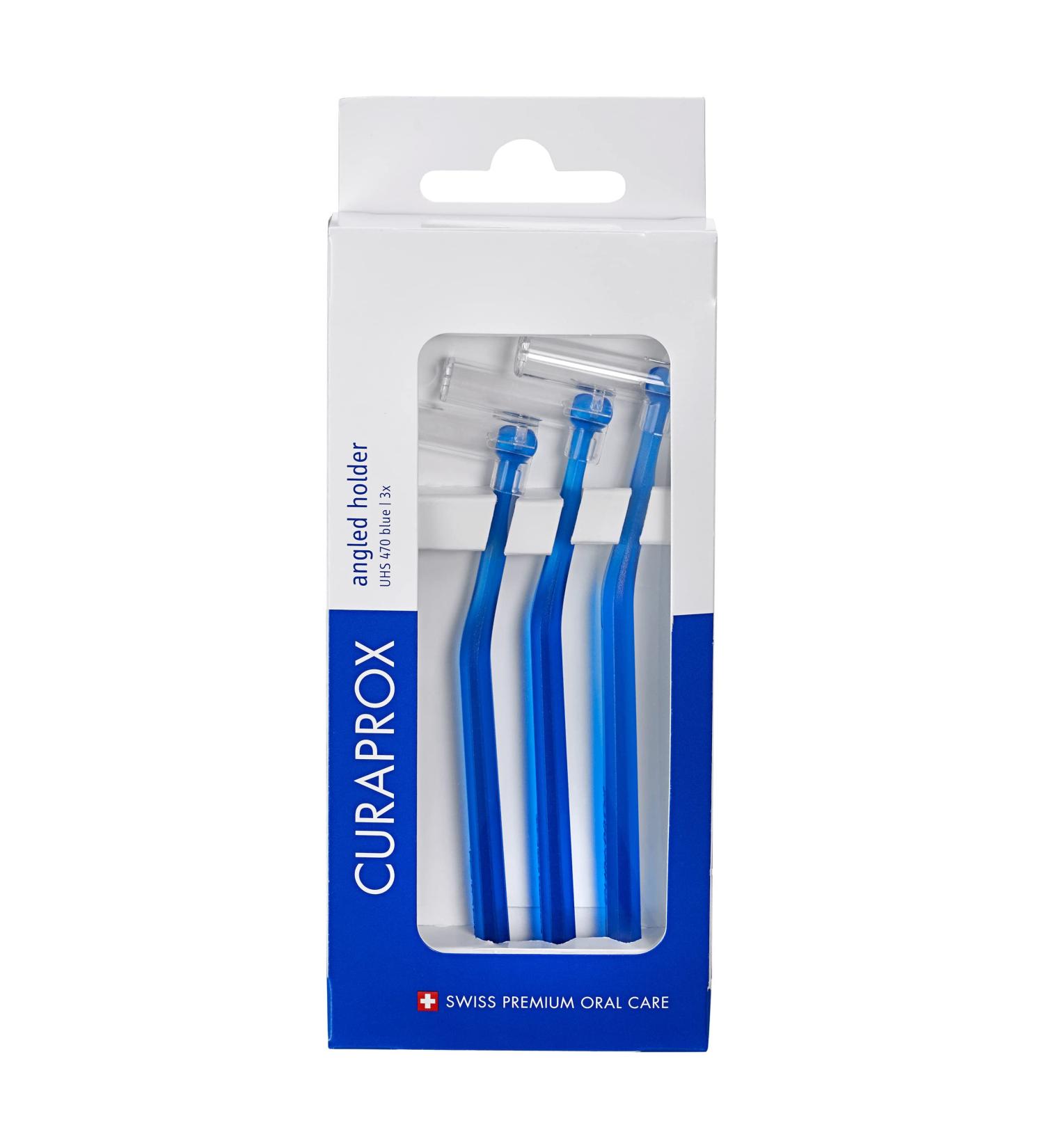 Curaprox UHS 470 Angled Holder Set 3 Blue Holders & Caps for Optimal Oral Care | International Shipping Available - Buy Online on GoSupps.com