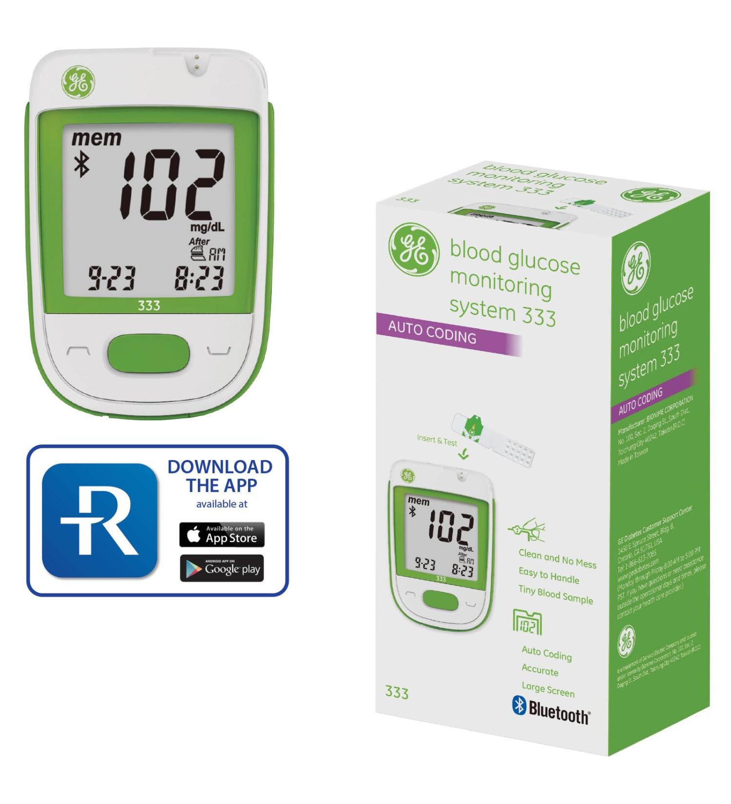 Buy GE333 Blood Glucose Monitoring System - Fast 5-Second Results Auto Coding Bluetooth App | Accurate Glucometer for Diabetes Management - Buy Online on GoSupps.com