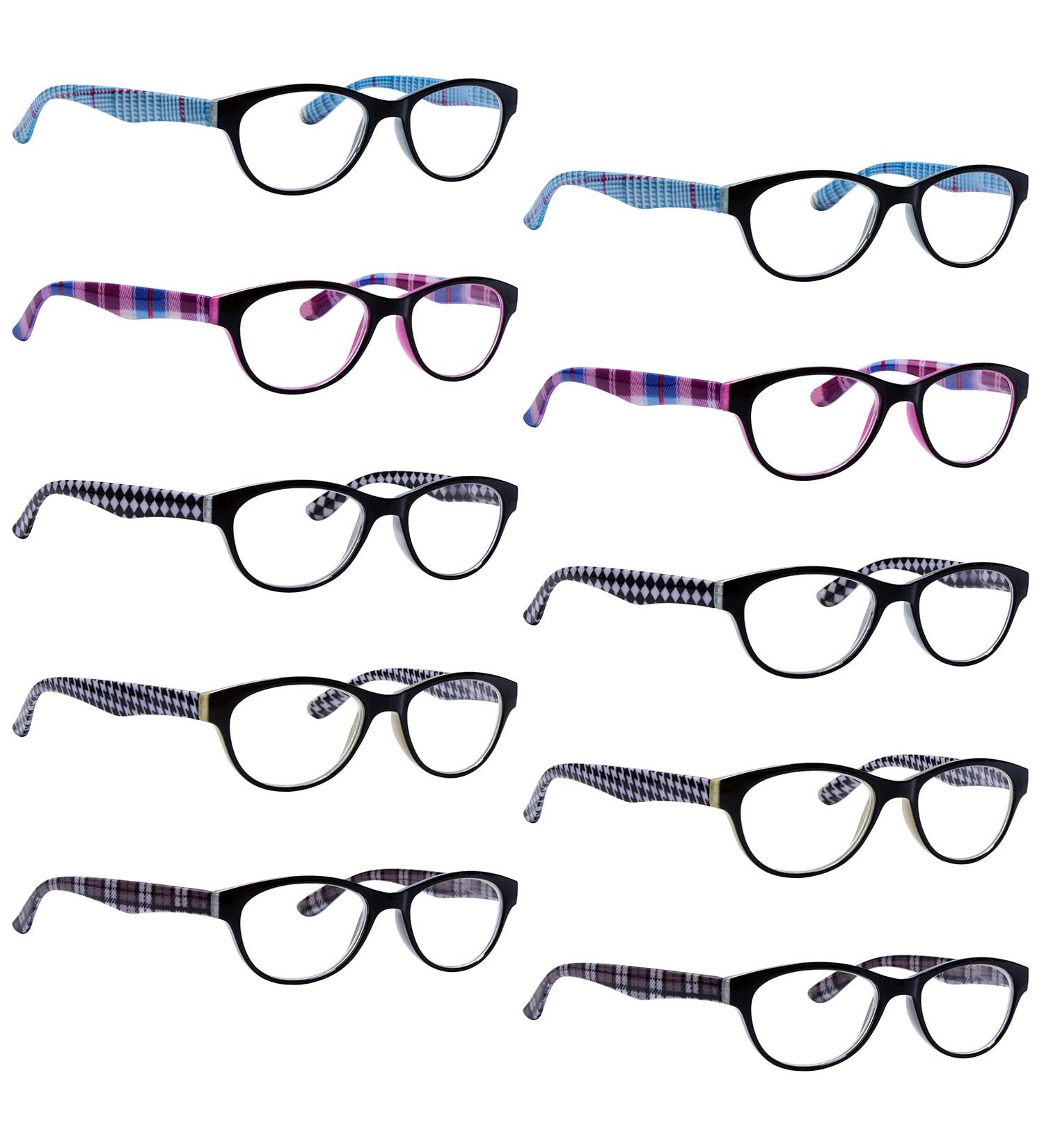 BLUELESS Women's Cat-Eye Reading Glasses - 10 Pairs +0.50 - Stylish Patterned Readers for Ladies - Buy Online on GoSupps.com