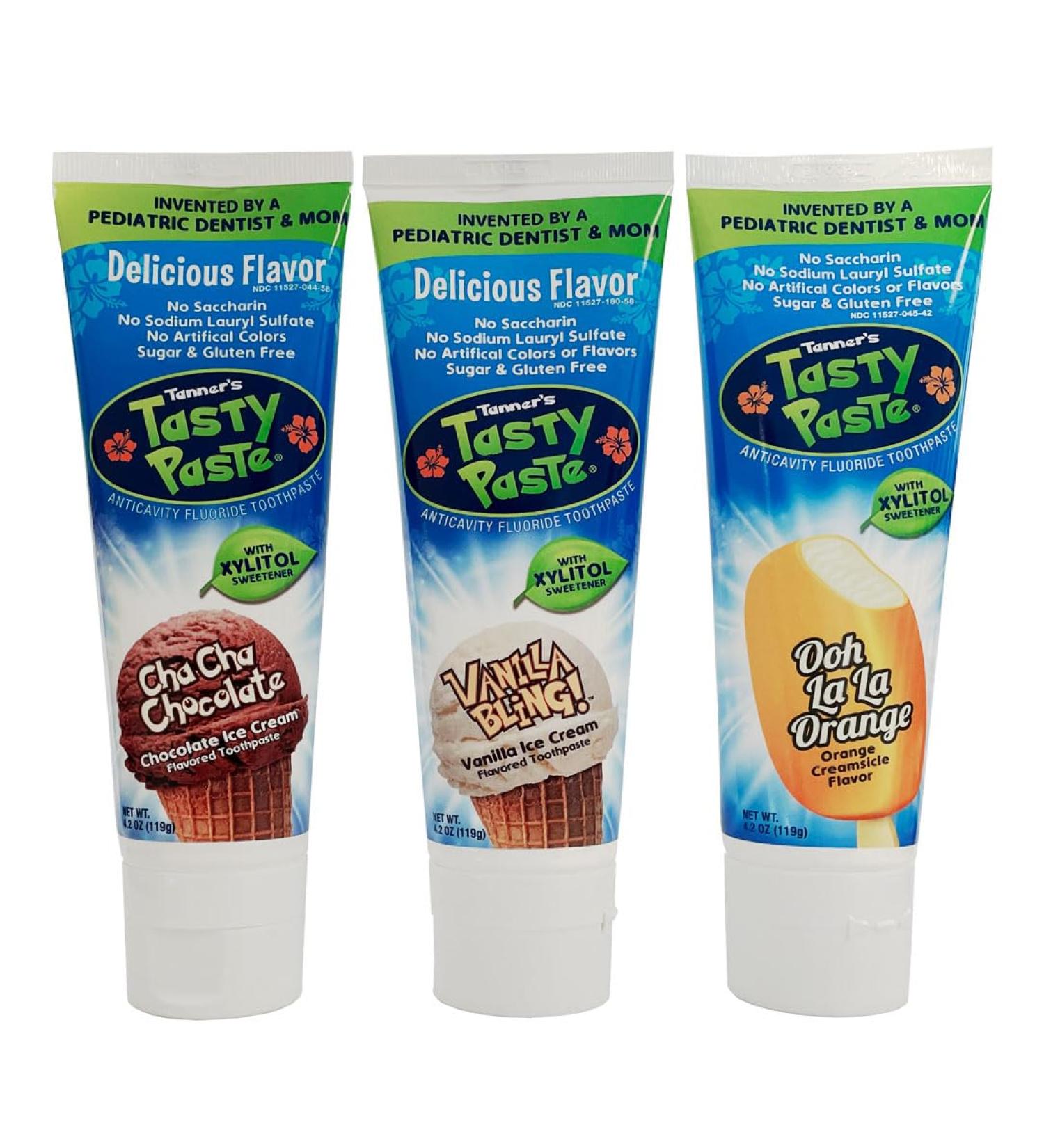 Tanner's Tasty Paste Variety Pack - Vanilla Chocolate & Orange Anticavity Fluoride Children's Toothpaste (3-Pack) - Safe & Effective for Kids - Buy Online on GoSupps.com