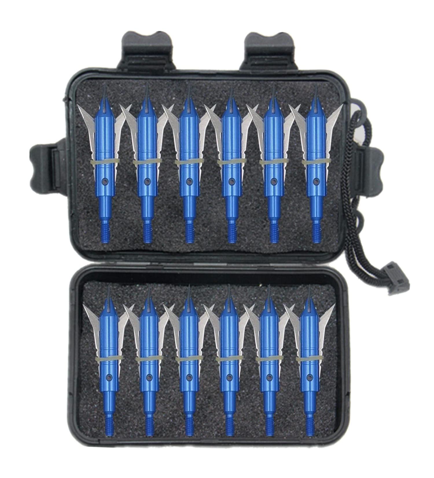 e5e10 12pcs Hunting Broadheads 100 Grain Archery Steel Broadheads + Black Case - Blue | Arrowheads Set - Buy Online on GoSupps.com