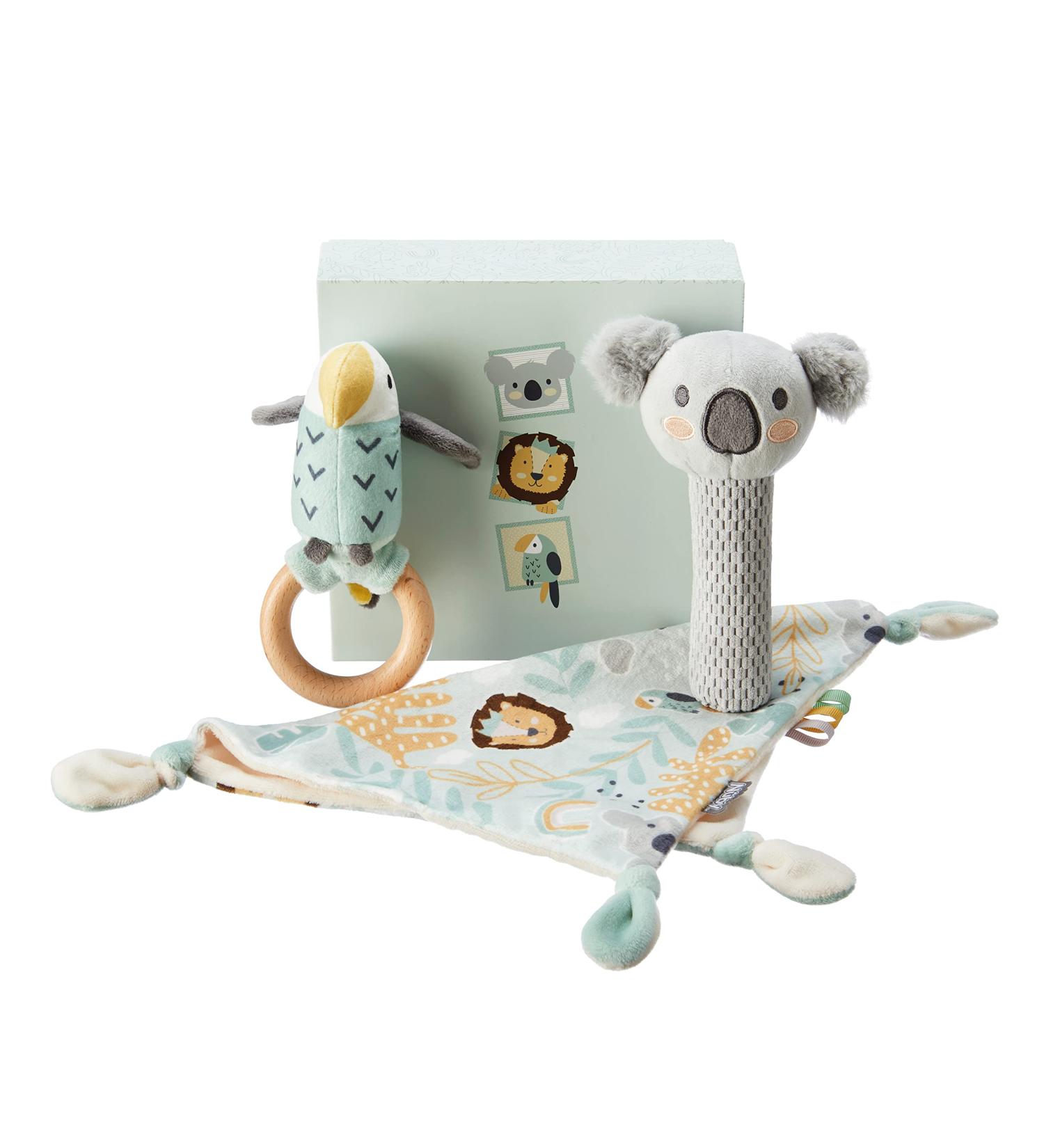 Nuby Animal Adventures Baby Gift Set 3-Piece Keepsake Set | Comforter, Squeaker & Rattle | Suitable from Birth - Buy Online on GoSupps.com