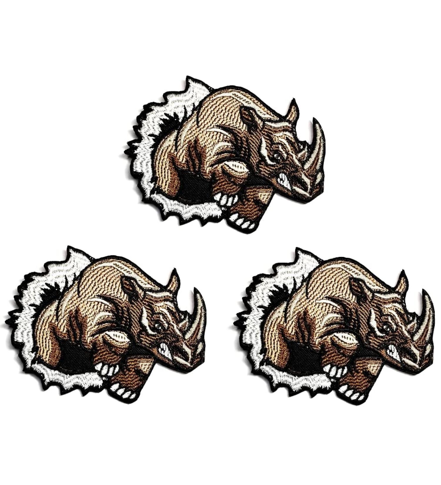 Kleenplus 3pcs Brown Rhino Embroidered Patch Fabric Sticker - Iron On Sew On Souvenir Gift Patches for Clothing and Accessories - Buy Online on GoSupps.com
