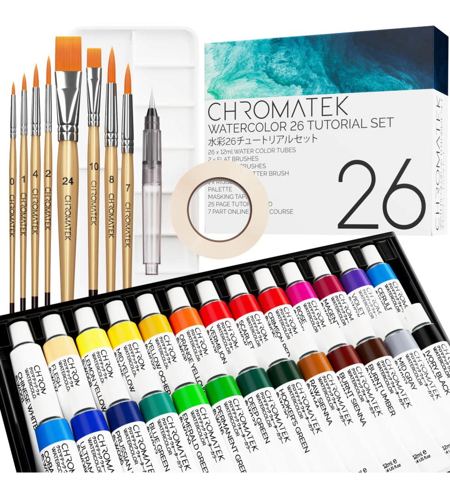 Watercolor Paint Set | 62 Piece Kit with Video Tutorial | For Adults, Kids, Beginners & Professionals | Includes Paper, Brushes, Palette, Aquapen, Masking Tape | 12ml Watercolor Tubes - Buy Online on GoSupps.com