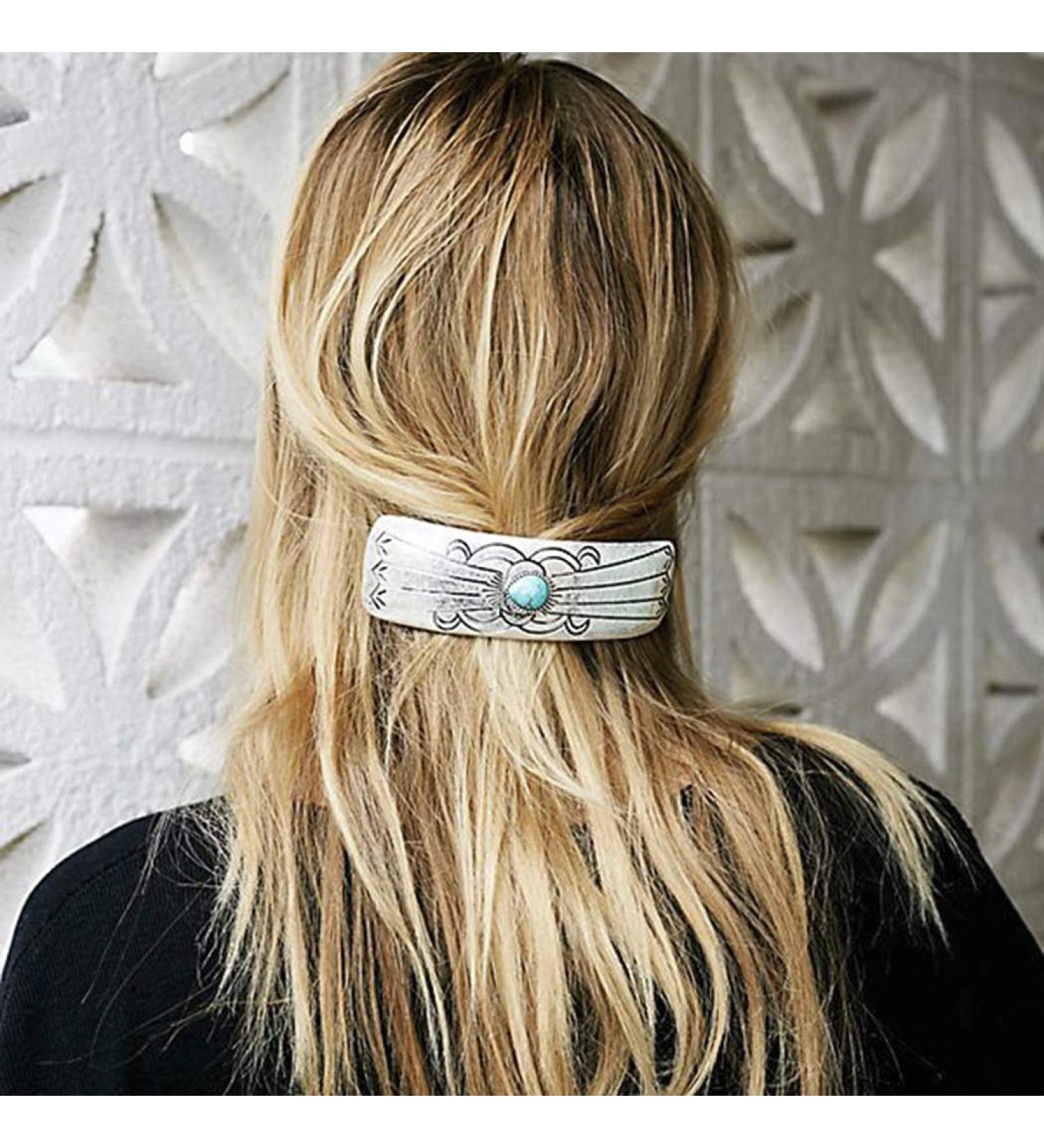 Yean Boho Turquoise Hair Clip | Vintage Barrette Hair Pin (Silver) - Buy Online on GoSupps.com