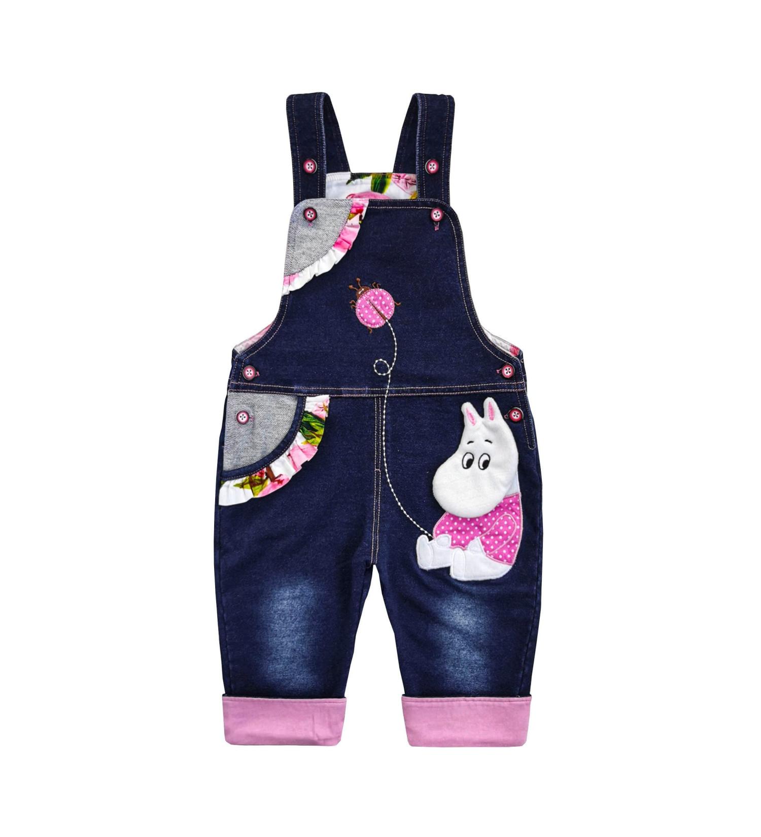 KIDSCOOL SPACE Baby Denim Overalls | 3D Cute Cartoon Knitted Jean Dungarees 3-6 Months Blue - Buy Online on GoSupps.com