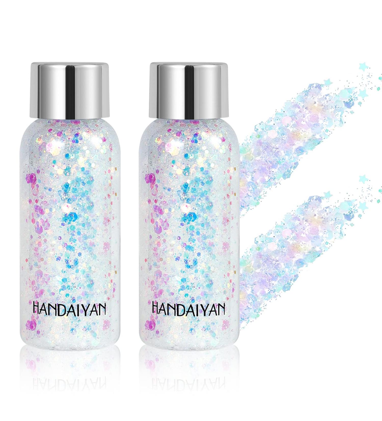 KIMIEYE Mermaid Sequins Body Glitter Gel Set - 2 Bottles, Holographic Liquid Makeup, Waterproof Face Glitter, 9 Colors (#9 White) - Buy Online on GoSupps.com