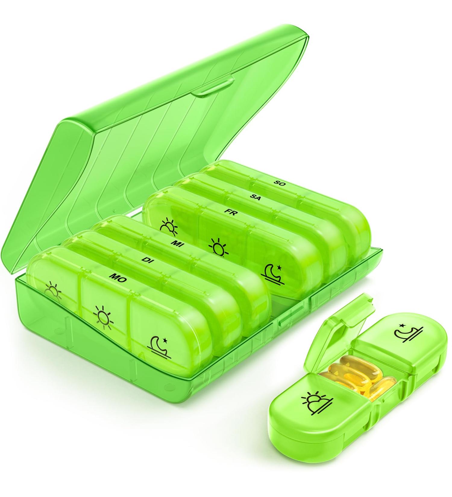 Buy Auvon Weekly Pill Box - 7 Days 3 Compartments for Vitamins & Medications | Portable Green Tablet Organizer - Buy Online on GoSupps.com