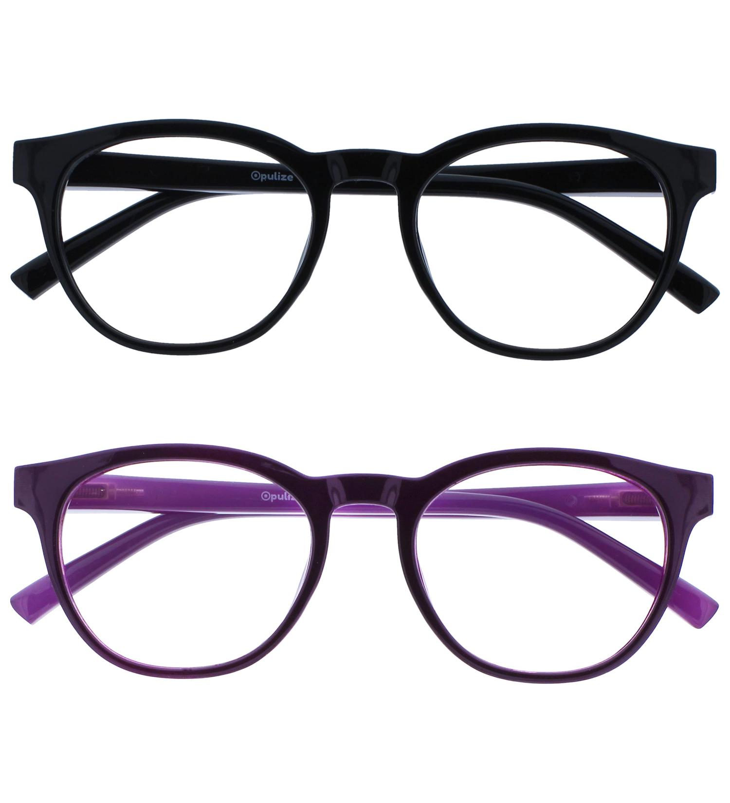 Opulize Blu - Blue Light Filter Reading Glasses 2 Pack | Cool Radio Frame with Spring Hinges | Anti-Reflective Improve Sleep +2.00 Diopter | Black & Purple - Buy Online on GoSupps.com