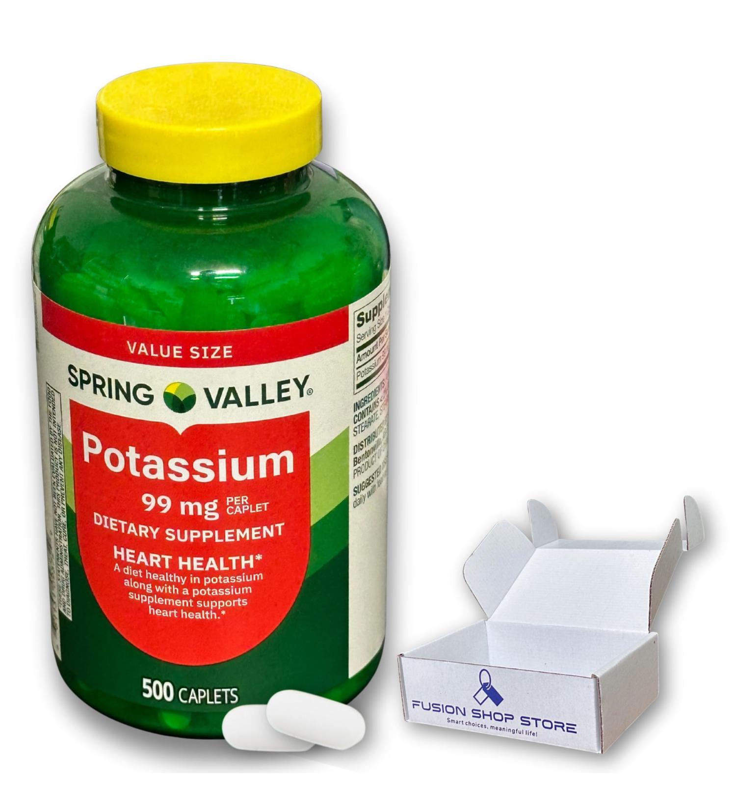 Potassium 99mg Caplets- Supports Muscle Function & Energy 500 Count (Pack of 1) Boxed by Fusion Shop Store - Buy Online on GoSupps.com