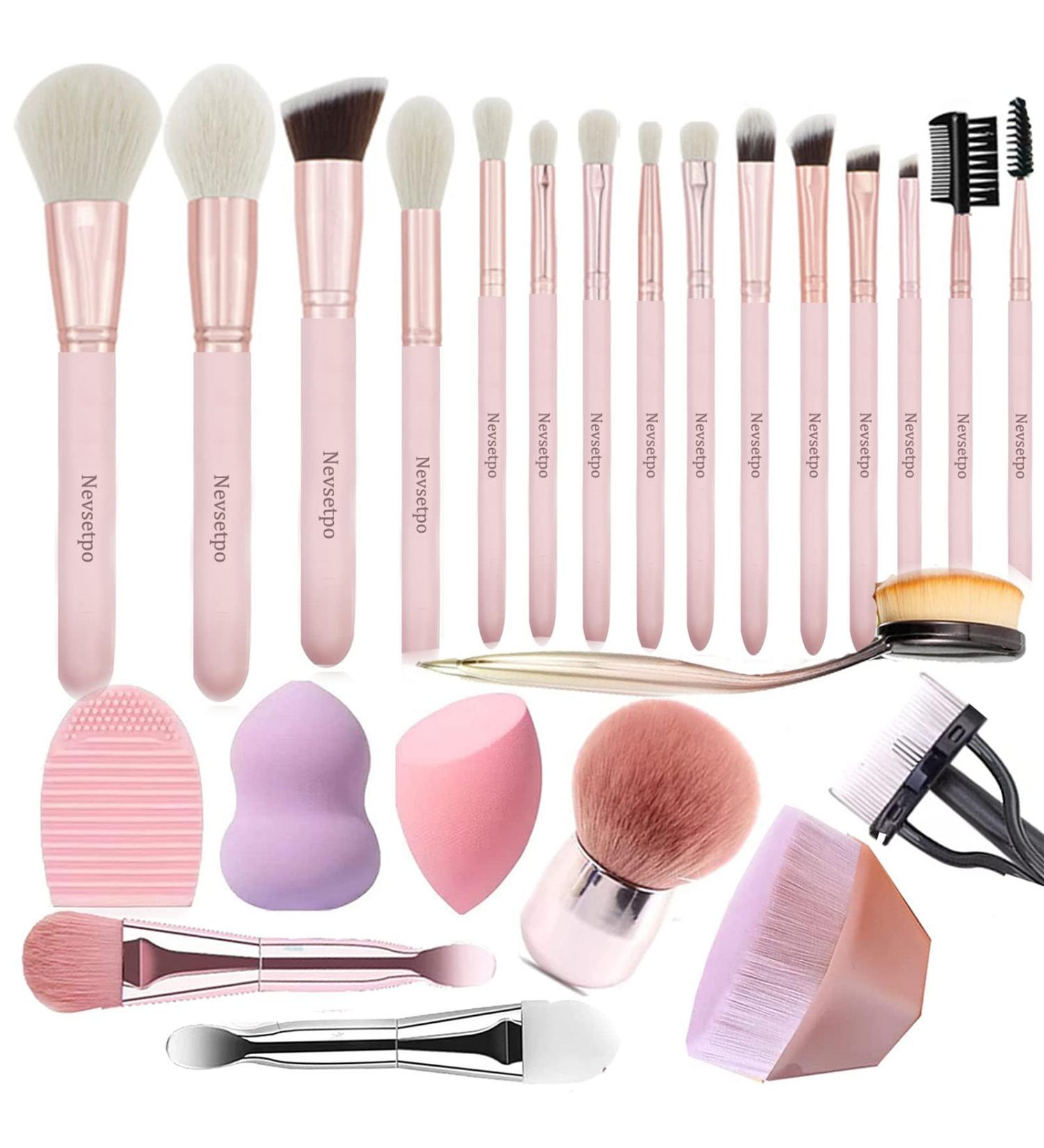 Deluxe 24-Piece Pink Makeup Brush Set- Natural Goat Hair Brushes for Eye Shadow, Concealers, Foundation, Powder, Blush-Kabuki & Silicone Face Brush Included- High-Quality Cosmetic Blending Tools - Buy Online on GoSupps.com