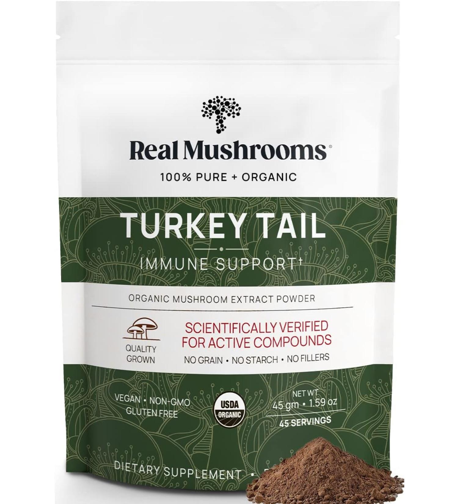 Organic Turkey Tail Mushroom Extract Powder - 45 Servings for Immune Support & Wellbeing | Vegan & Non-GMO - Buy Online on GoSupps.com