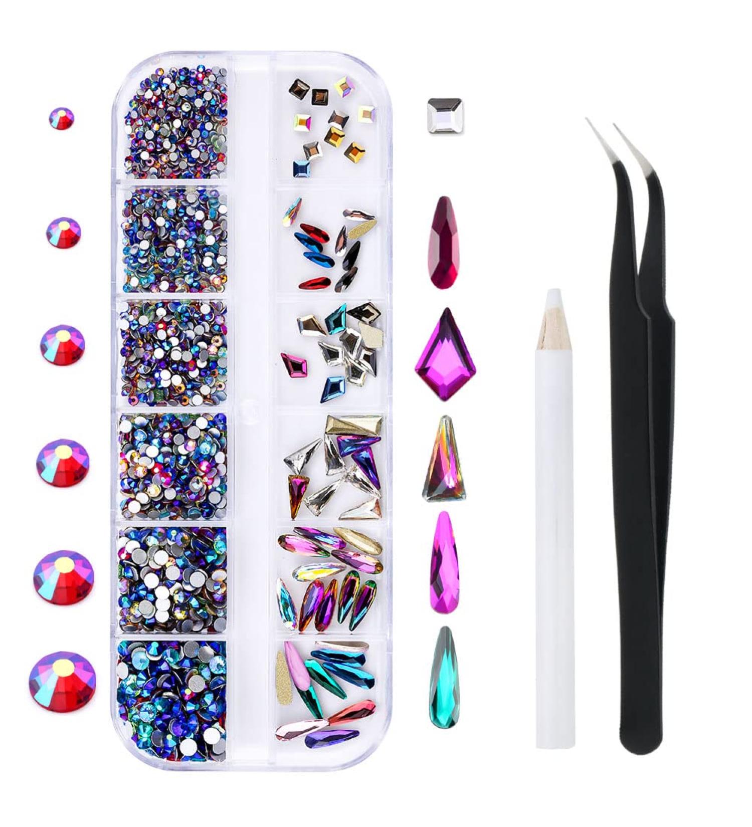 1788 Pieces Flatback Rhinestones for Crafts Nail Gems Gemstones Crystals Jewels Craft Glass Diamonds Stones Bling Bedazzler Kit with Tweezers and Picking Pen 12 Colors (Multi-color) - Buy Online on GoSupps.com
