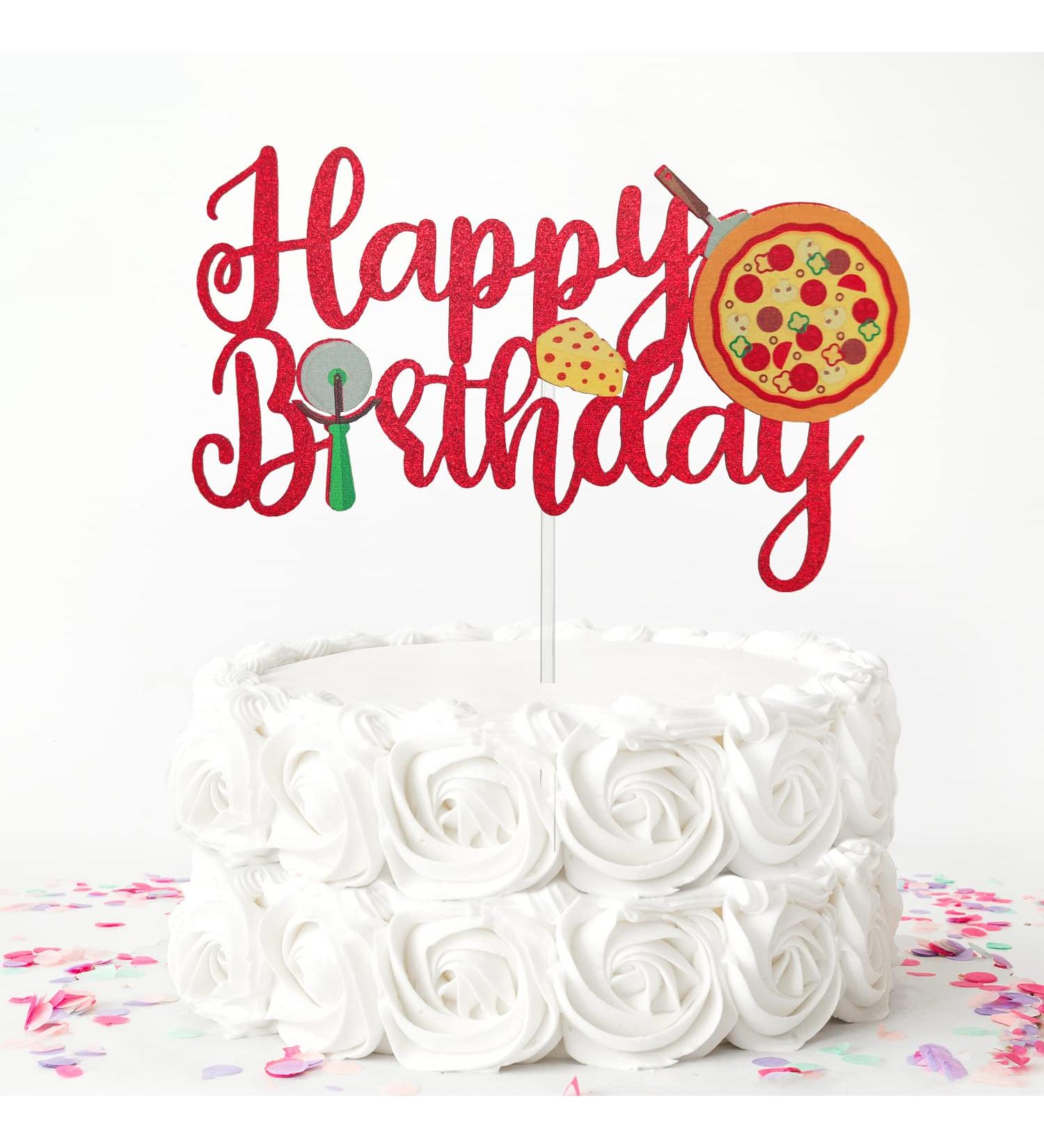 Pizza Happy Birthday Cake Topper Pizza Theme Birthday Party Supplies Pizza Lover Birthday Cake D cor - Buy Online on GoSupps.com