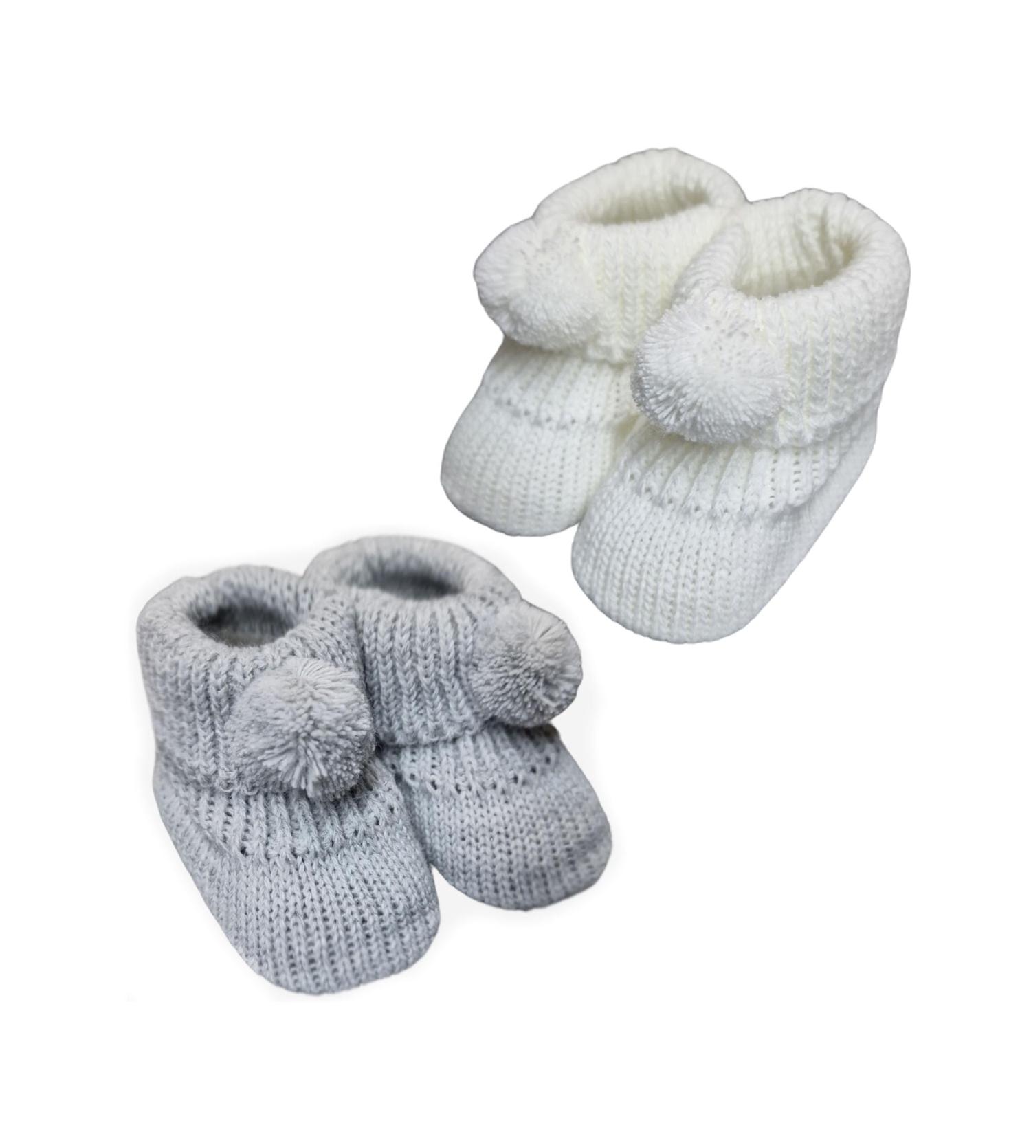 Royal Icon Newborn Baby Booties - Grey/White Pom Pom Bootees (0-3 Months) RI408 - RI377 - Buy Online on GoSupps.com