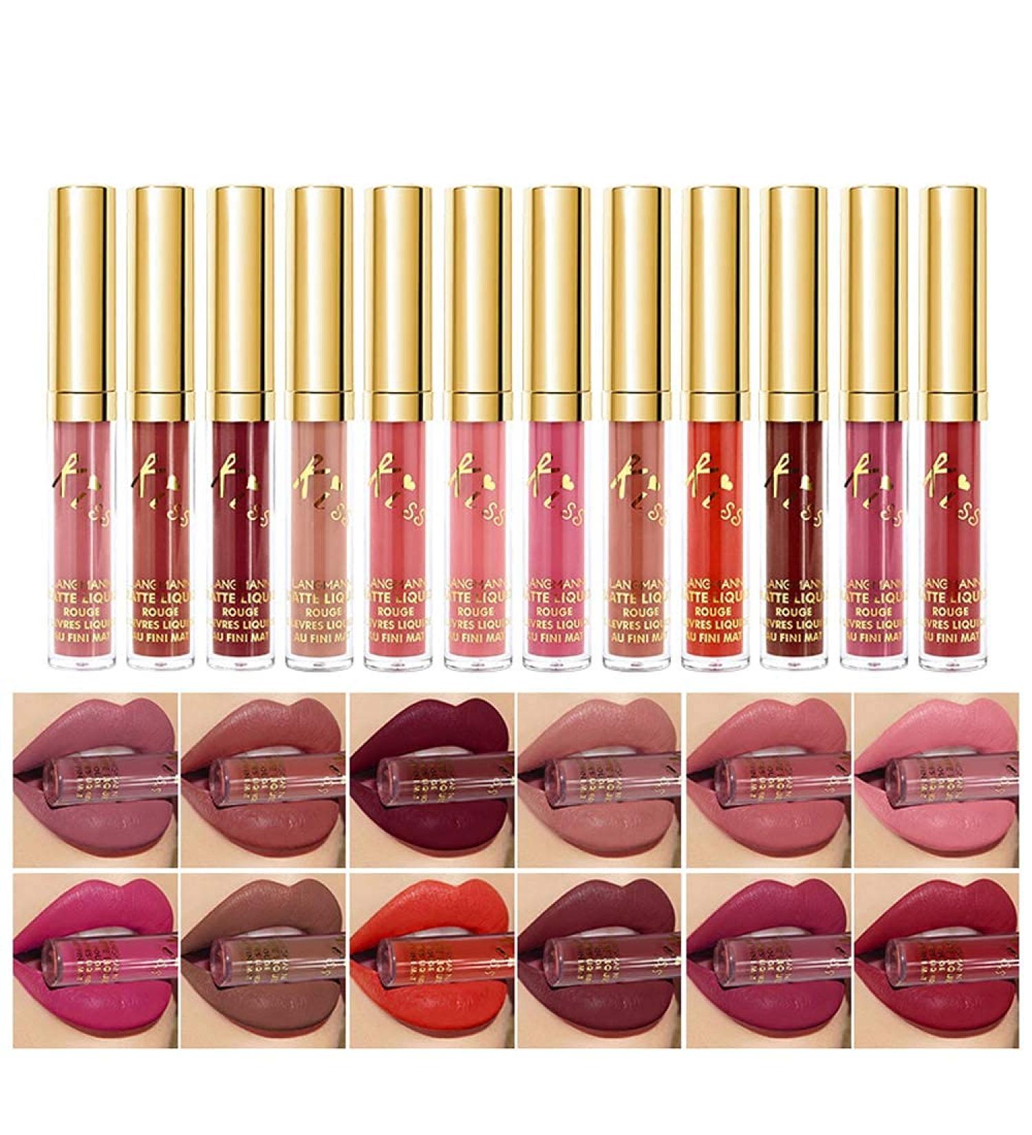 Velvety Matte Lipstick Set - 12Pcs, Long Lasting & Waterproof, Non-Stick Cup Lip Gloss, Nude & Red Shades - Birthday Gift Edition - Buy Online on GoSupps.com