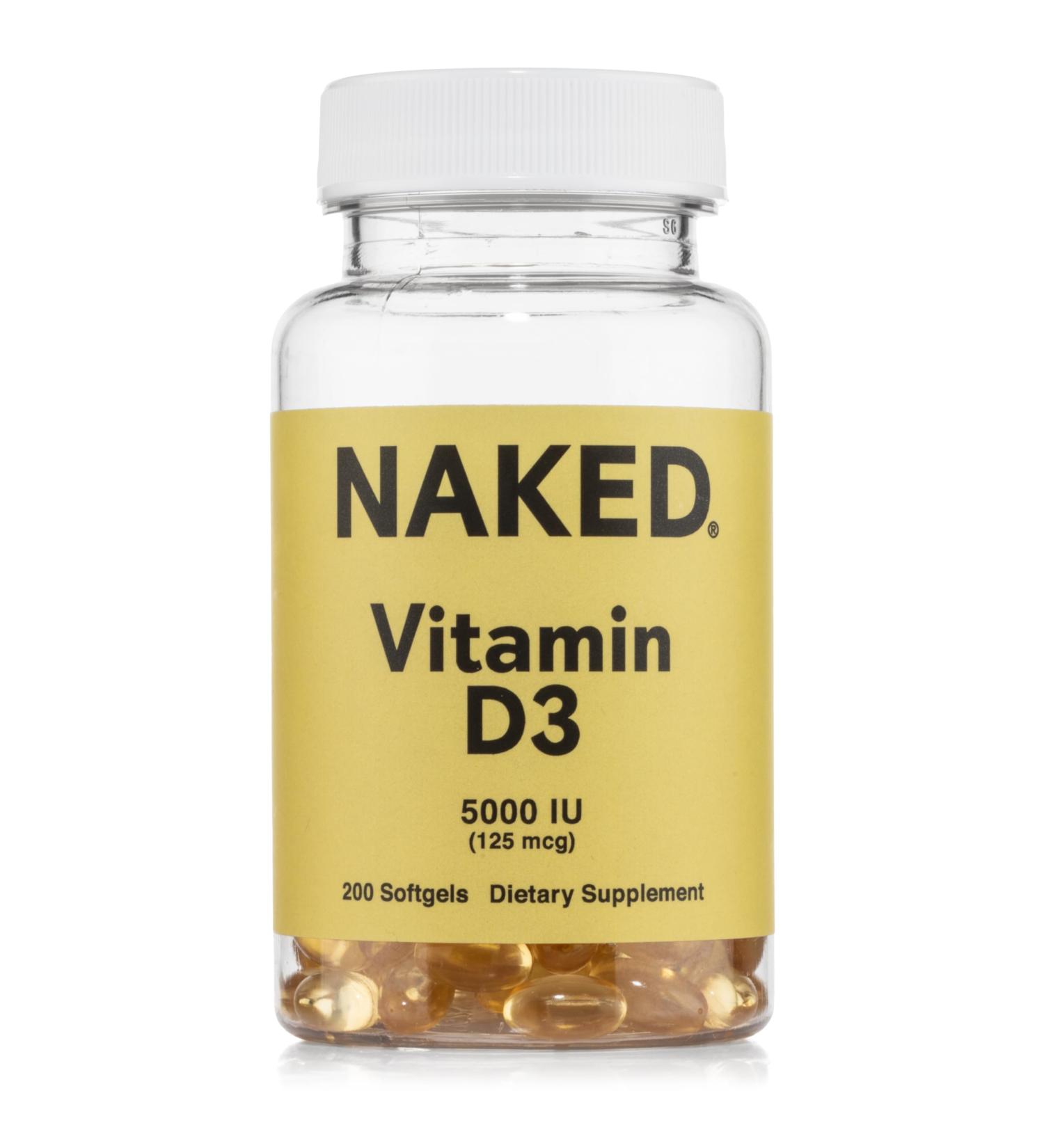 Naked Vitamin D3 5000 IU High Potency Vitamin D Supplement for Immune Support Bone Strength Muscle Function 200 Vitamin D Softgels - Buy Online on GoSupps.com