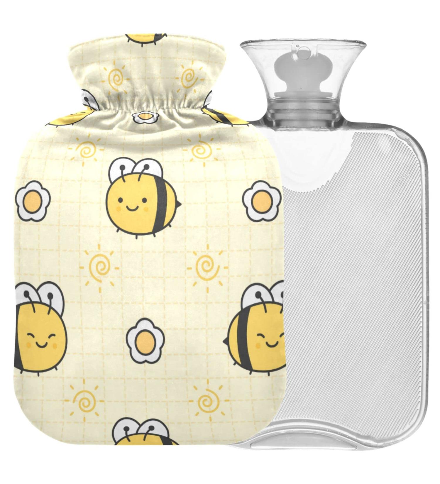 Naanle Sweet Bee & Flower Hot Water Bottle 1L - Transparent Cover for Pain Relief & Warmth | Ideal for Bed Hands & Feet - Buy Online on GoSupps.com