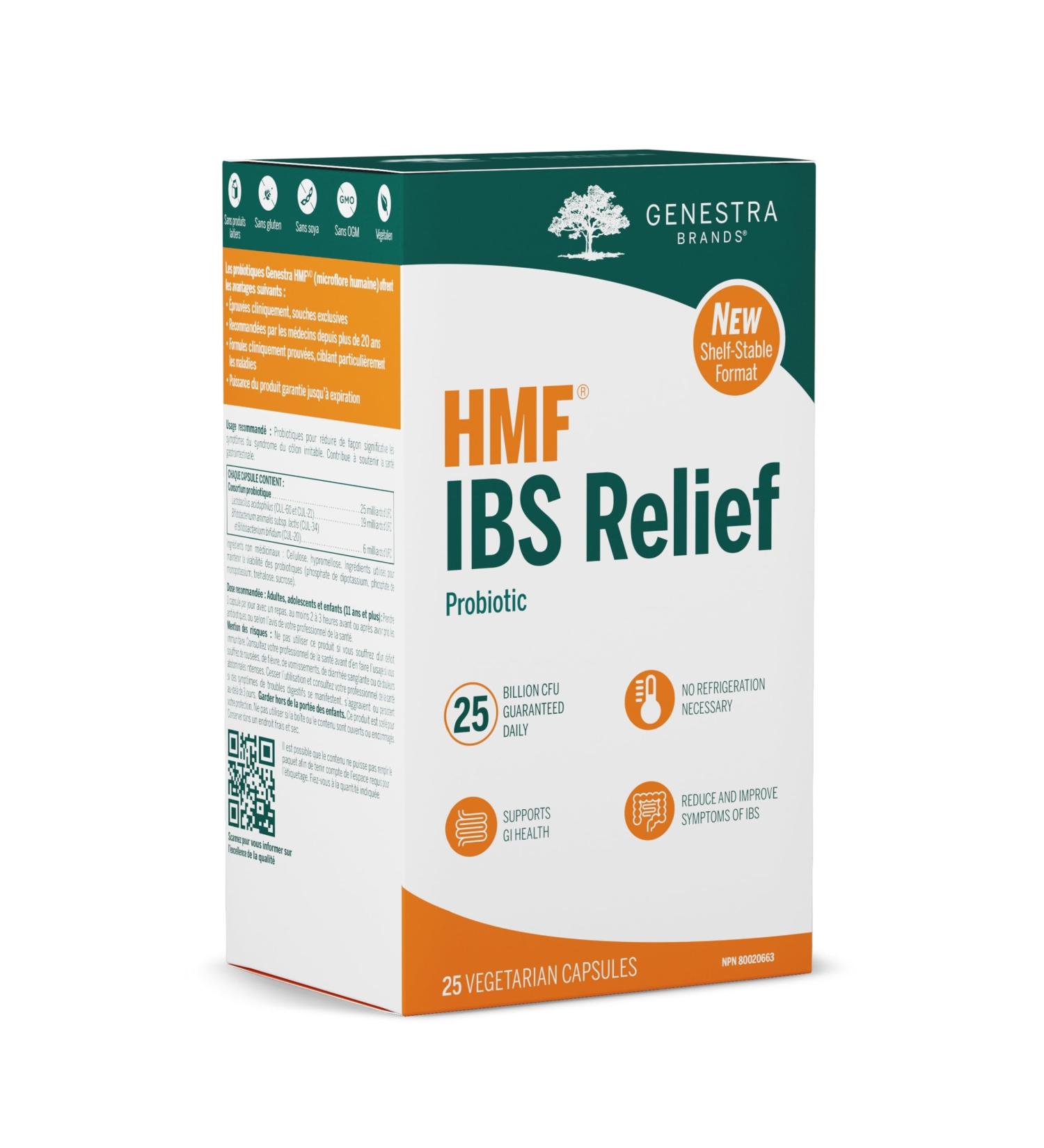 Genestra Brands HMF IBS Relief | Shelf-Stable Probiotic Formula Support for GI Health and Irritable Bowel Syndrome* | 25 Vegetarian Capsules - Buy Online on GoSupps.com