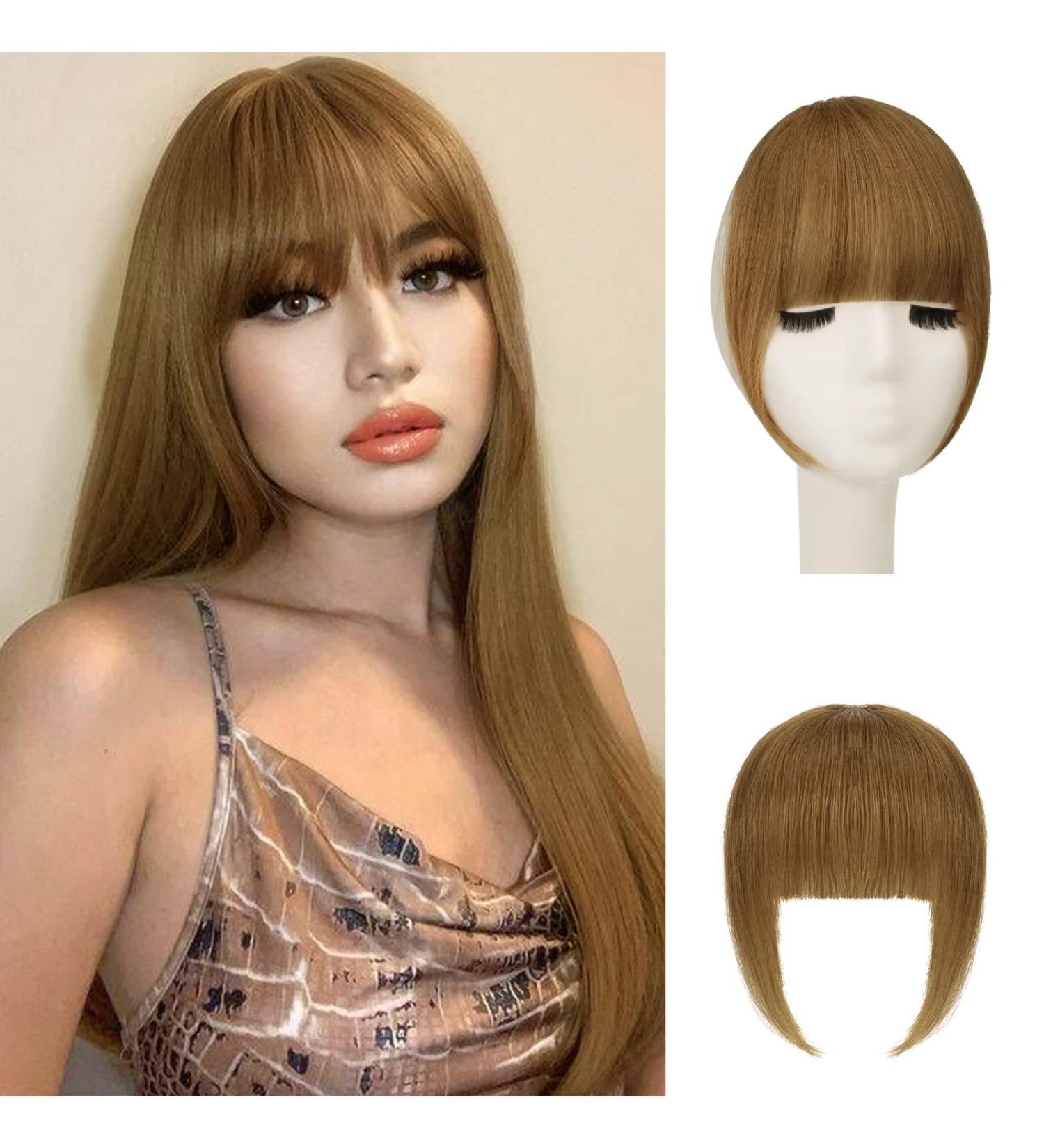Sofeiyan 100% Remy Real Hair Bangs Clip-In - Natural Light Golden Brown Fringe Extensions for Women - Buy Online on GoSupps.com