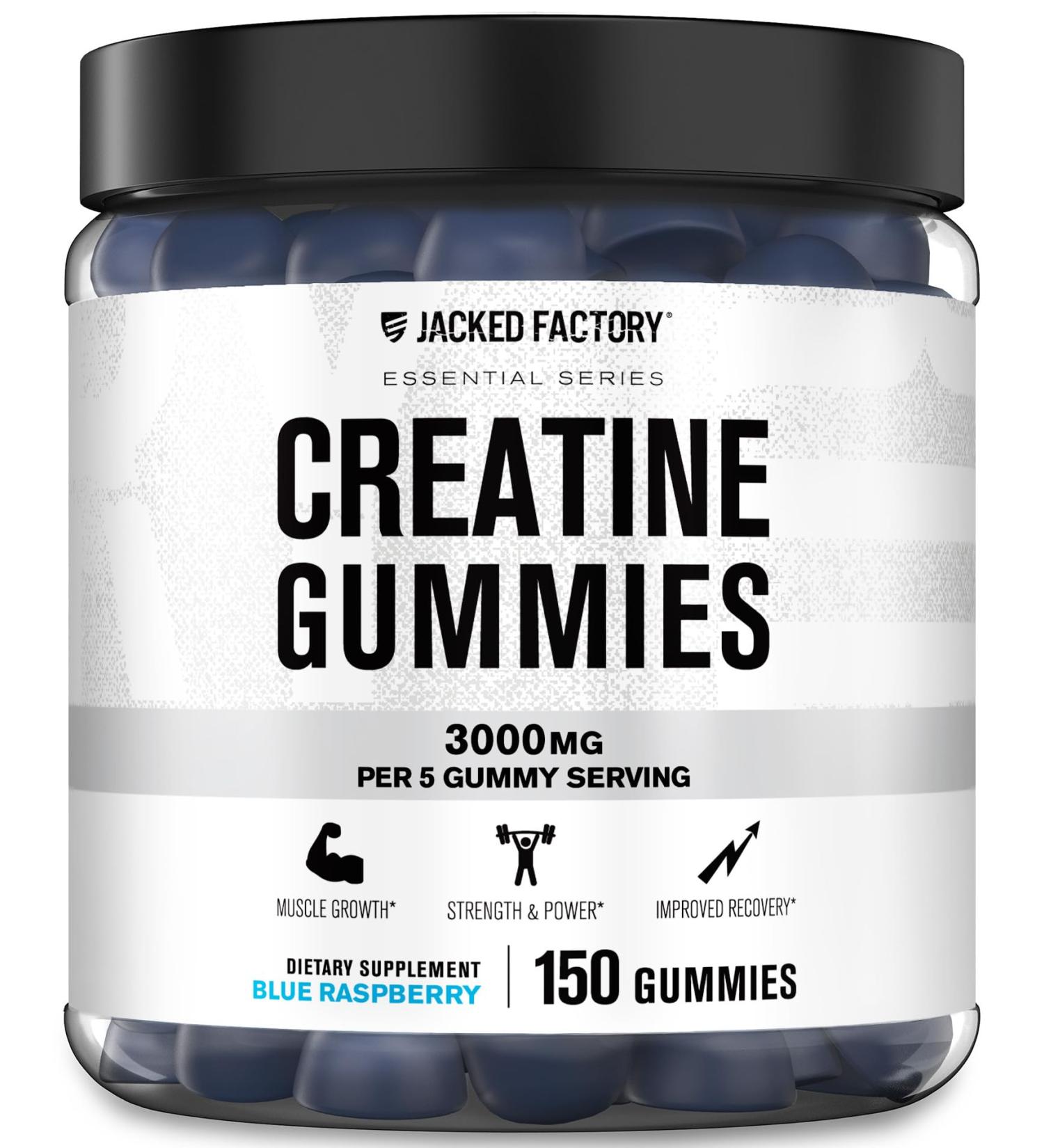 Jacked Factory Creatine Monohydrate Gummies (3g) - Creatine for Muscle Growth Strength Enhanced Energy and Improved Athletic Performance - 150 Gummies Blue Raspberry - Buy Online on GoSupps.com