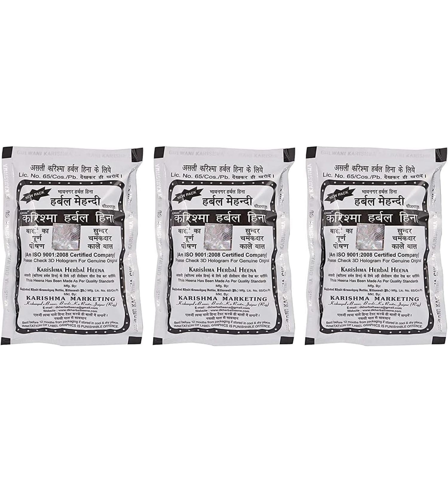 QURA Karishma Herbal Henna Mehendi for Unisex (Black 200 g) Pack of 3