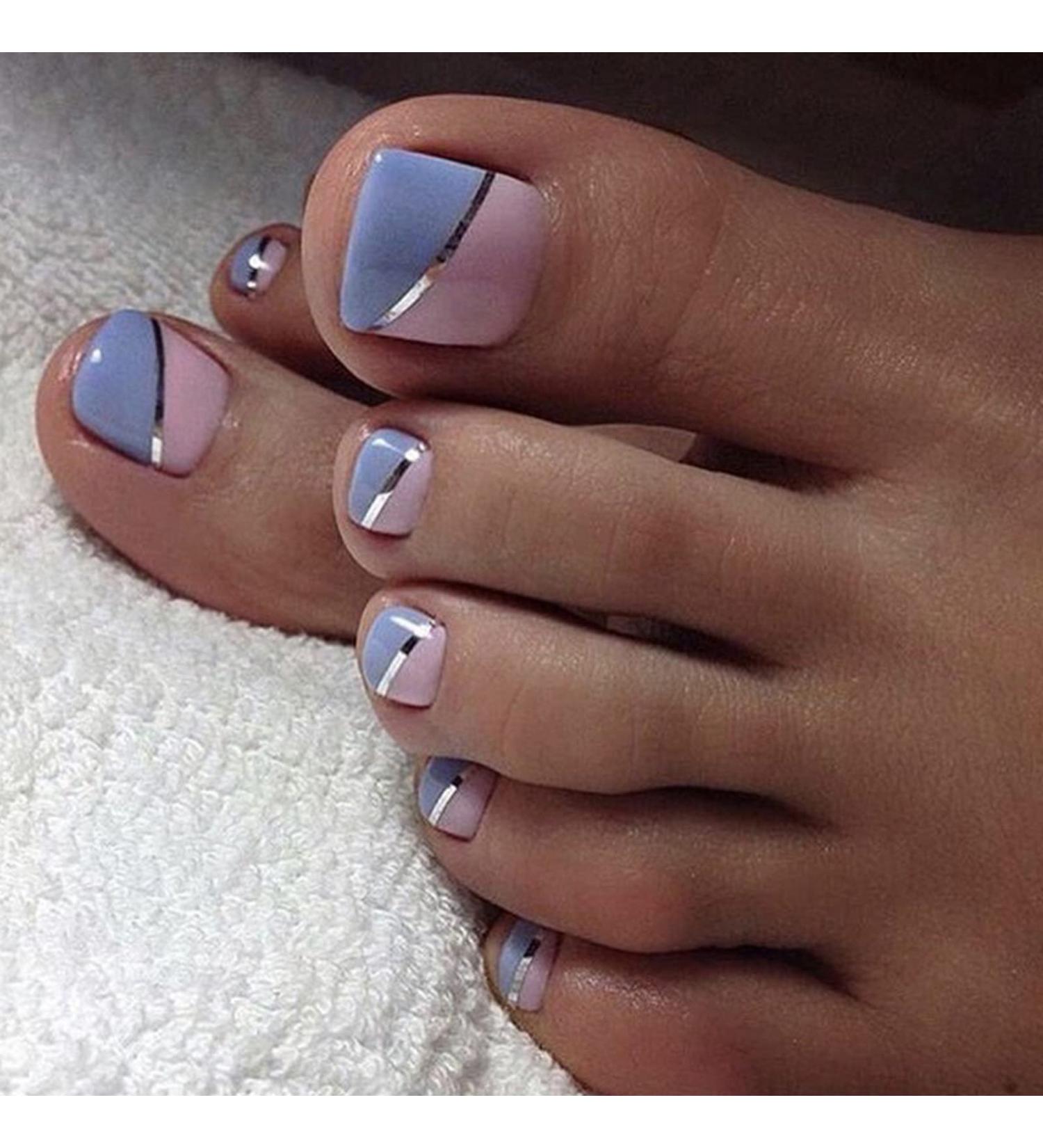 RODAKY French Press Full Cover False Toe Nail Tips - 24Pcs Blue-Pink | Fashion Artifical Acrylic Toenails for Women - Buy Online on GoSupps.com