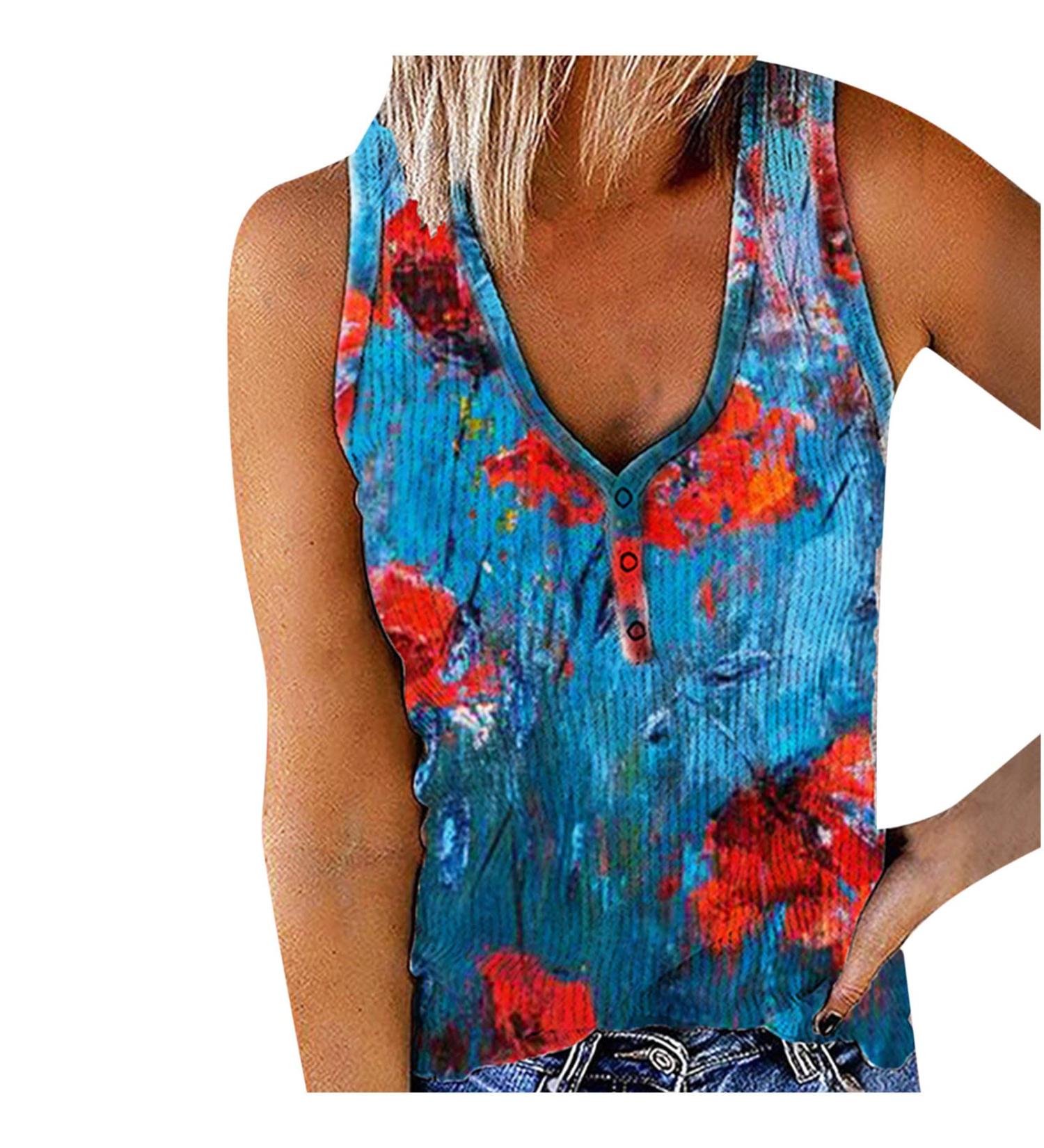 Shop Routinfly Summer Sexy Vest for Women | V Neck Sleeveless Floral Print Cami Blouse - Slim Fit & Stylish - Buy Online on GoSupps.com