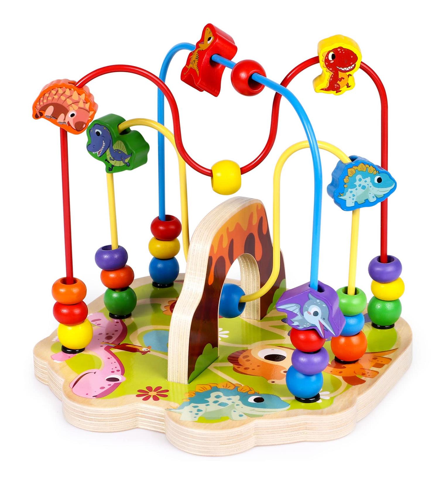 Shop Toyssa Wooden Montessori Motoric Loop - Dinosaur Roller Coaster Colorful Pearl Labyrinth & Motor Cubes for Toddlers (Ages 1-3) | Perfect Gift for Kids - Buy Online on GoSupps.com
