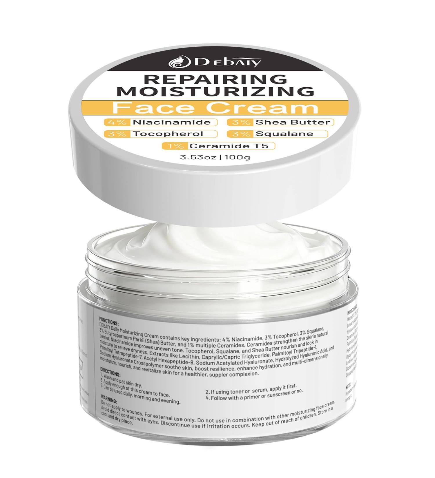 DEBAIY Moisturizer Cream Face Cream with 4% Niacinamide 3% Tocopherol Ceramides Boosts Skin Barrier for All Skin Types (3.53oz/100g) - Buy Online on GoSupps.com