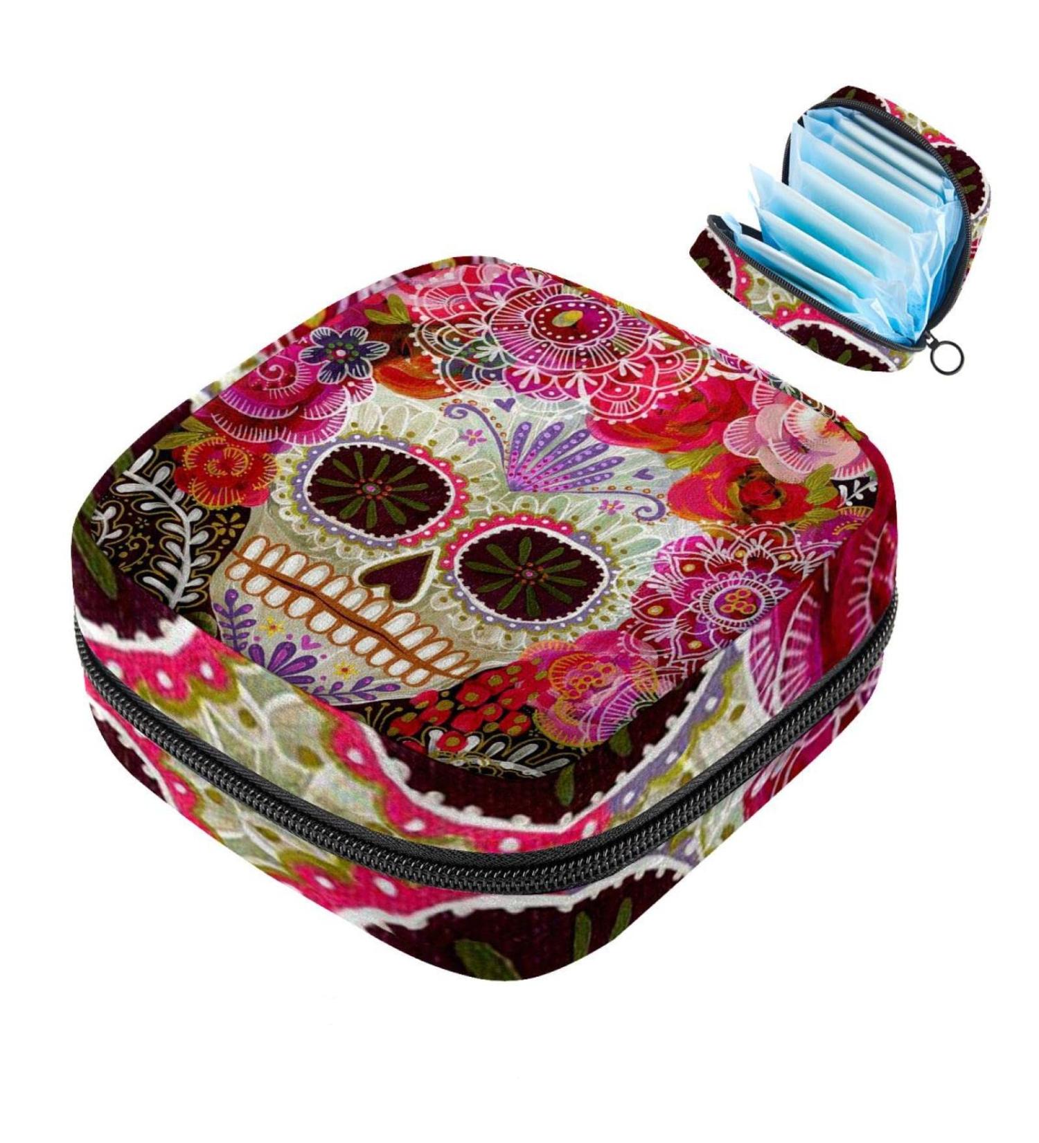 Buy Stylish Menstruation Pad Bag with Zipper - Day of the Dead Design for Women & Girls - Perfect for Tampons & Napkins - Buy Online on GoSupps.com