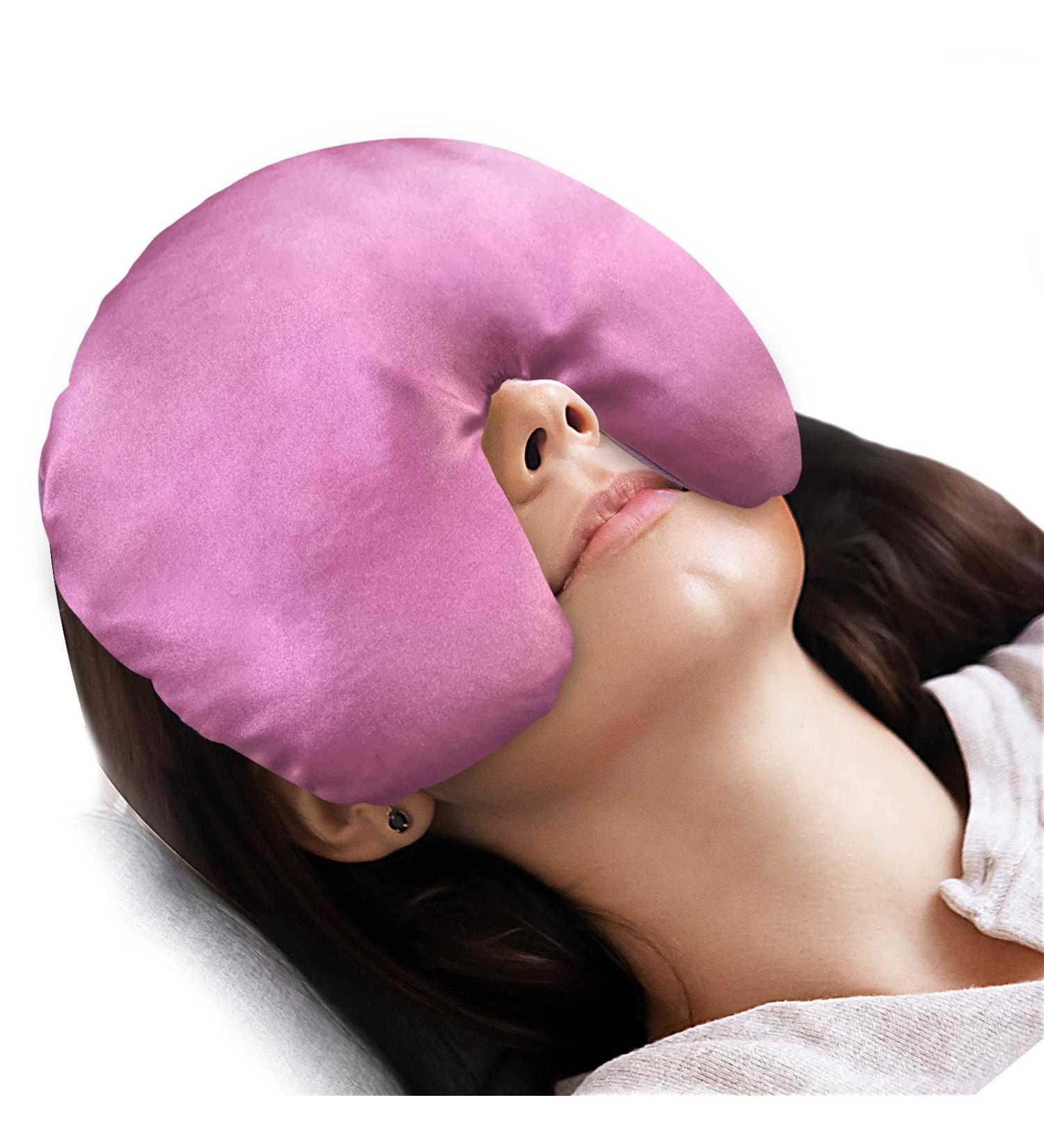 Atsuwell Sinus Mask - Warm/Cold Eye Compress for Dry Eyes, Migraines, Headache Relief - Microwavable Face Heating Pad - Pink - Buy Online on GoSupps.com