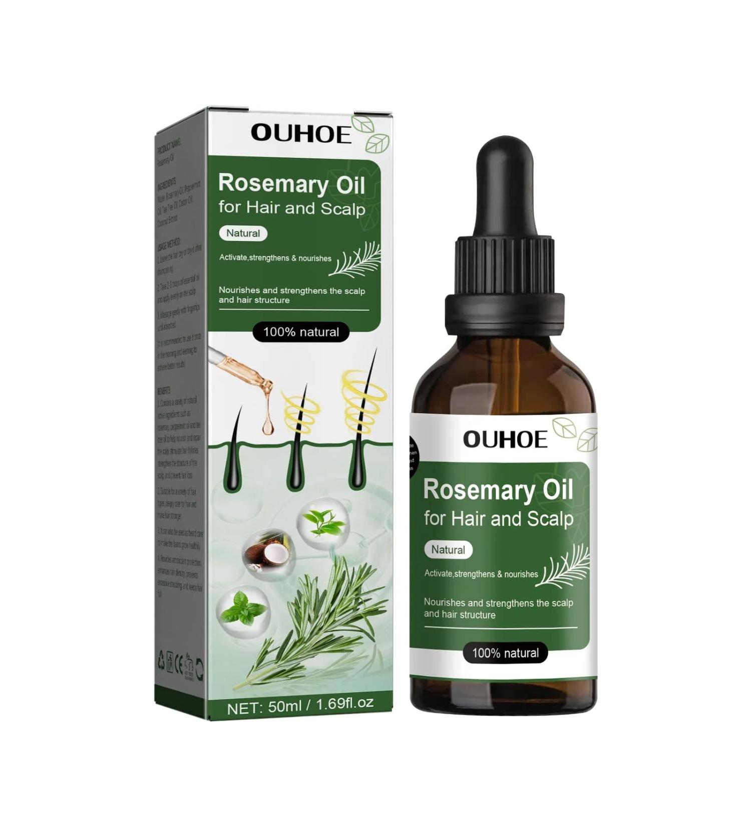 OUHOE Rosemary Essential Oil for Hair Growth and Scalp Nourishment Natural Hair Care 50ml Bottle - Promotes Healthy Hair Hydrates Dry Scalp Strengthens Hair Follicles - Buy Online on GoSupps.com