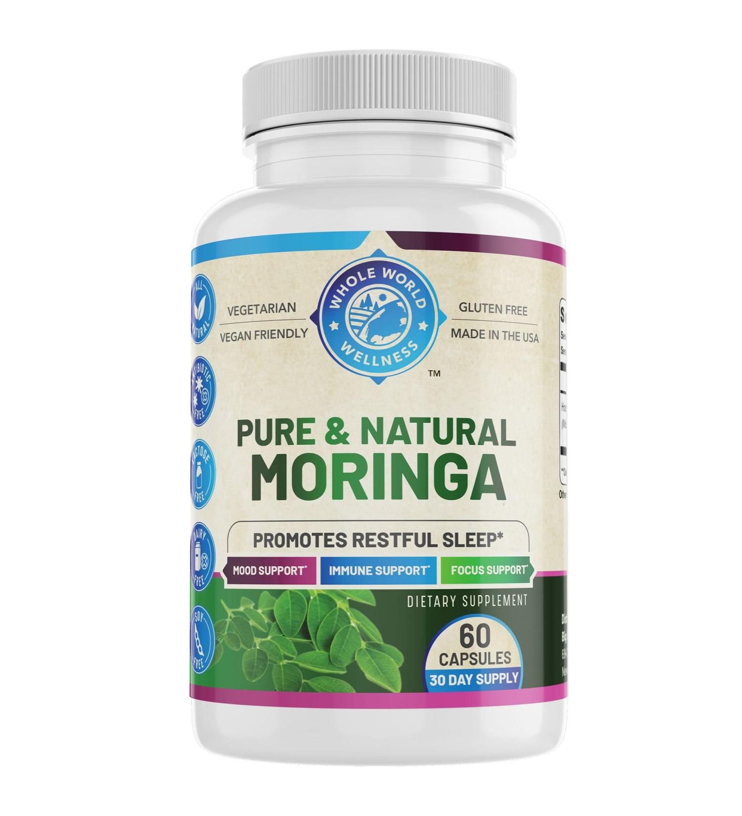 WHOLE WORLD WELLNESS Pure Moringa | Supports Immune & Gut Health | Sleep Aid | Rich in Antioxidants & Amino Acids | All Natural & Dairy Free | 60 Capsules | Made in The USA. - Buy Online on GoSupps.com