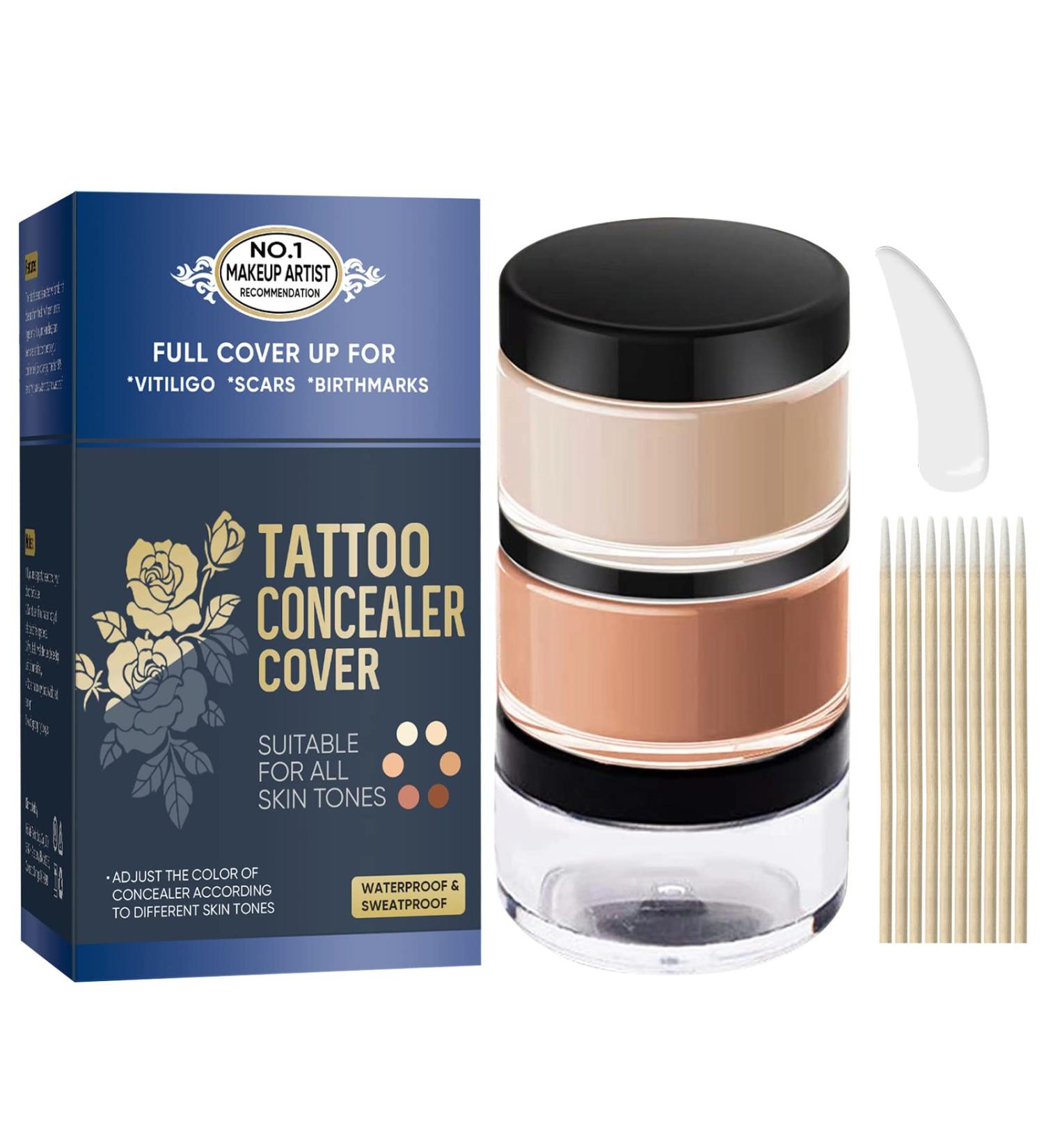 Tattoo Cover Up Concealer - Waterproof and Natural-looking | 2 Colors for Tattoos, Scars, Dark Spots, Birthmarks, Vitiligo - Buy Online on GoSupps.com