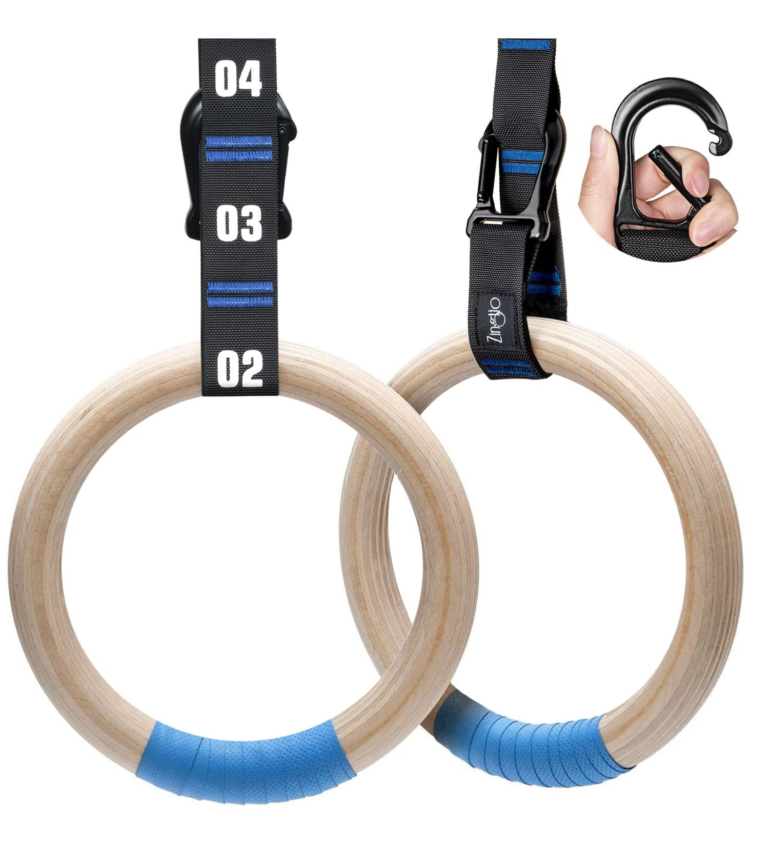 Zingtto Wooden Gymnastic Rings Adjustable Numbered Straps 1.25 or 1.1 Dia 32MM Wood Rings Premium Quality