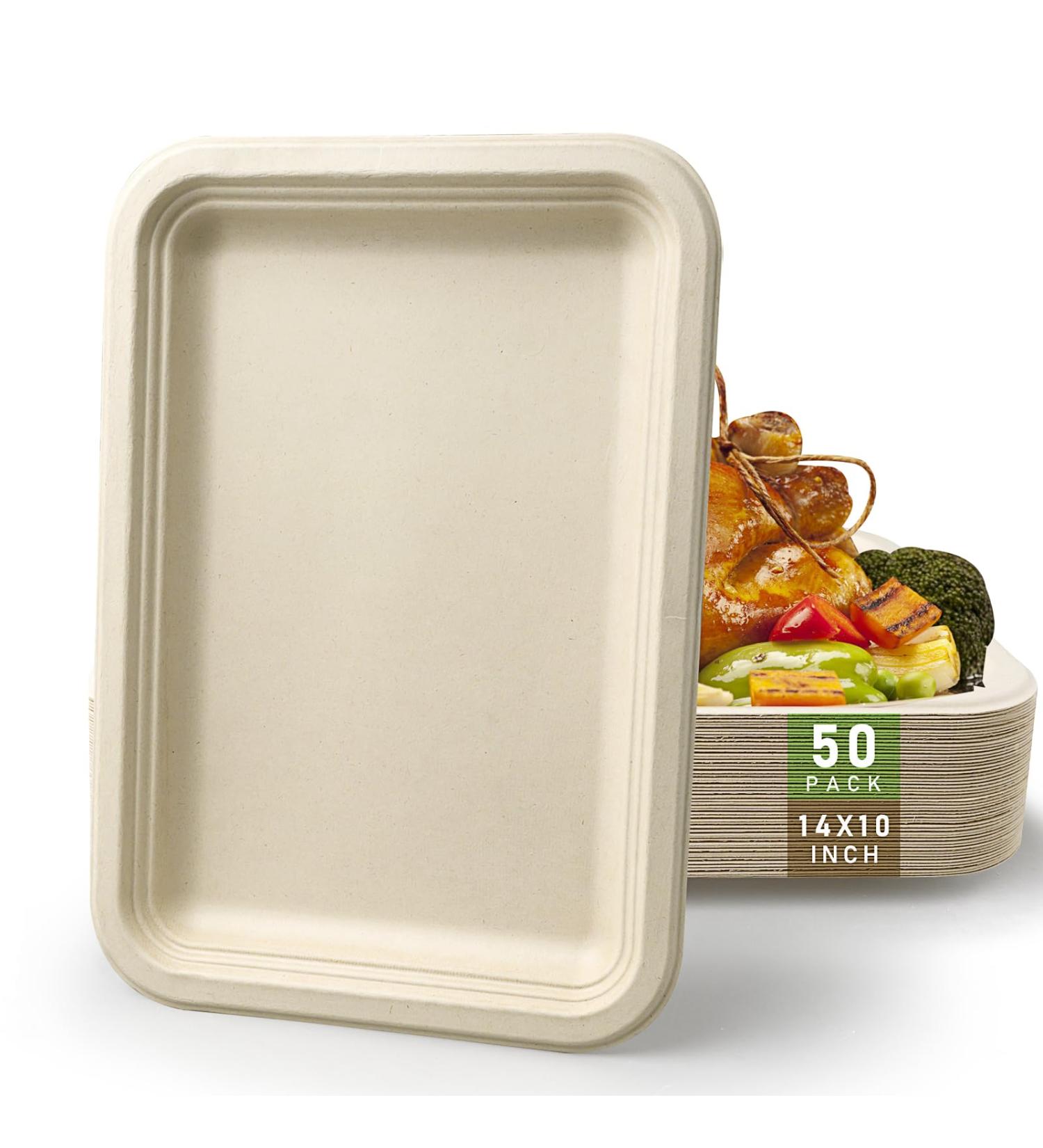 50 Pack 14 Inch Disposable Food Trays Heavy Duty Large Paper Plates Compostable Platters Plates Eco-Friendly for Crawfish Crab Lobster Seafood BBQ Cookies Boil Party Supplies - Beige - Buy Online on GoSupps.com